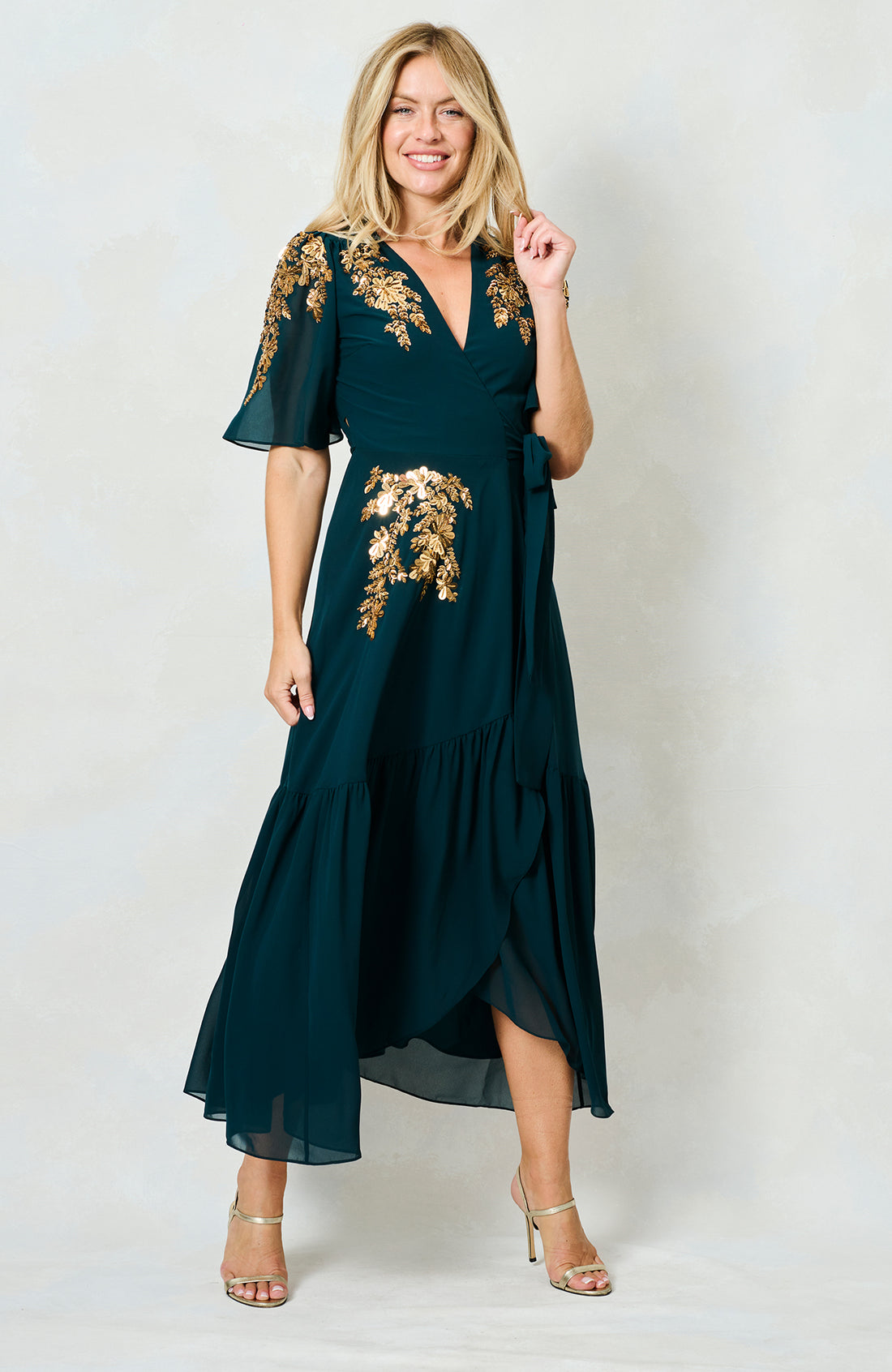 The Matilda Embellished Maxi Wrap Dress (Forest Green)