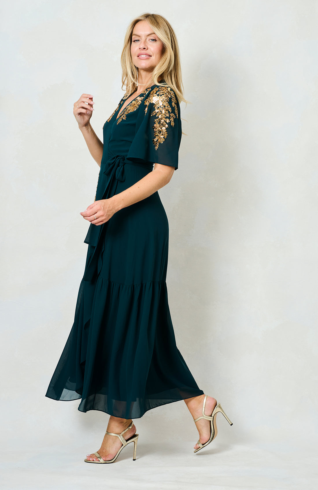 The Matilda Embellished Maxi Wrap Dress (Forest Green)