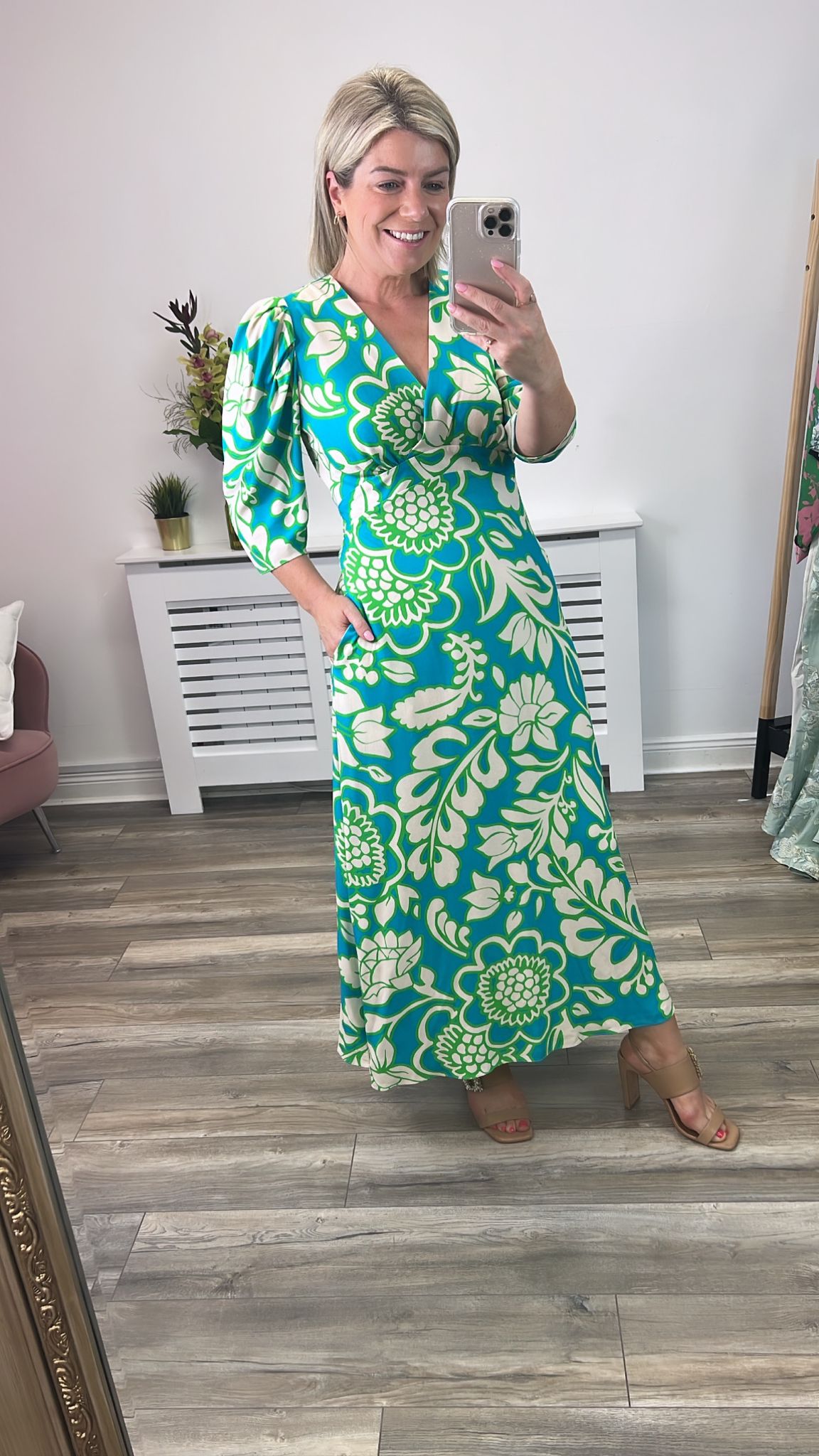 TRIONA TIE WAIST MIDAXI DRESS (TURQUOISE)