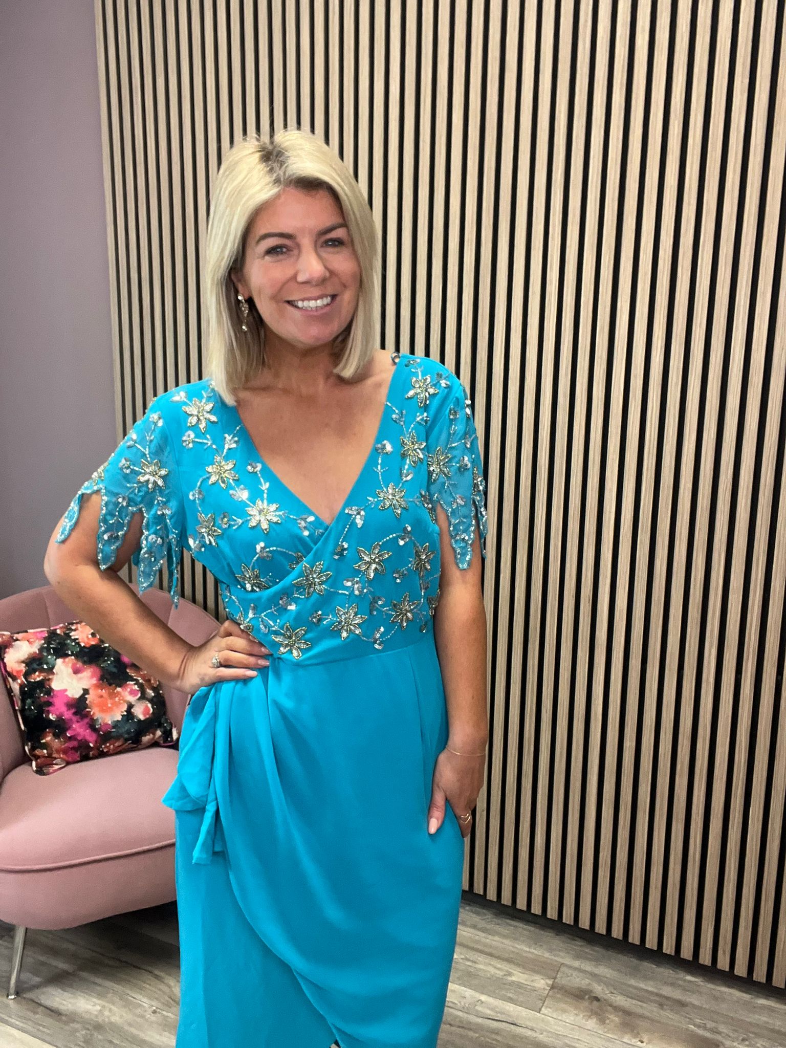 THE JULIA EMBELLISHED MIDI DRESS (TURQUOISE)