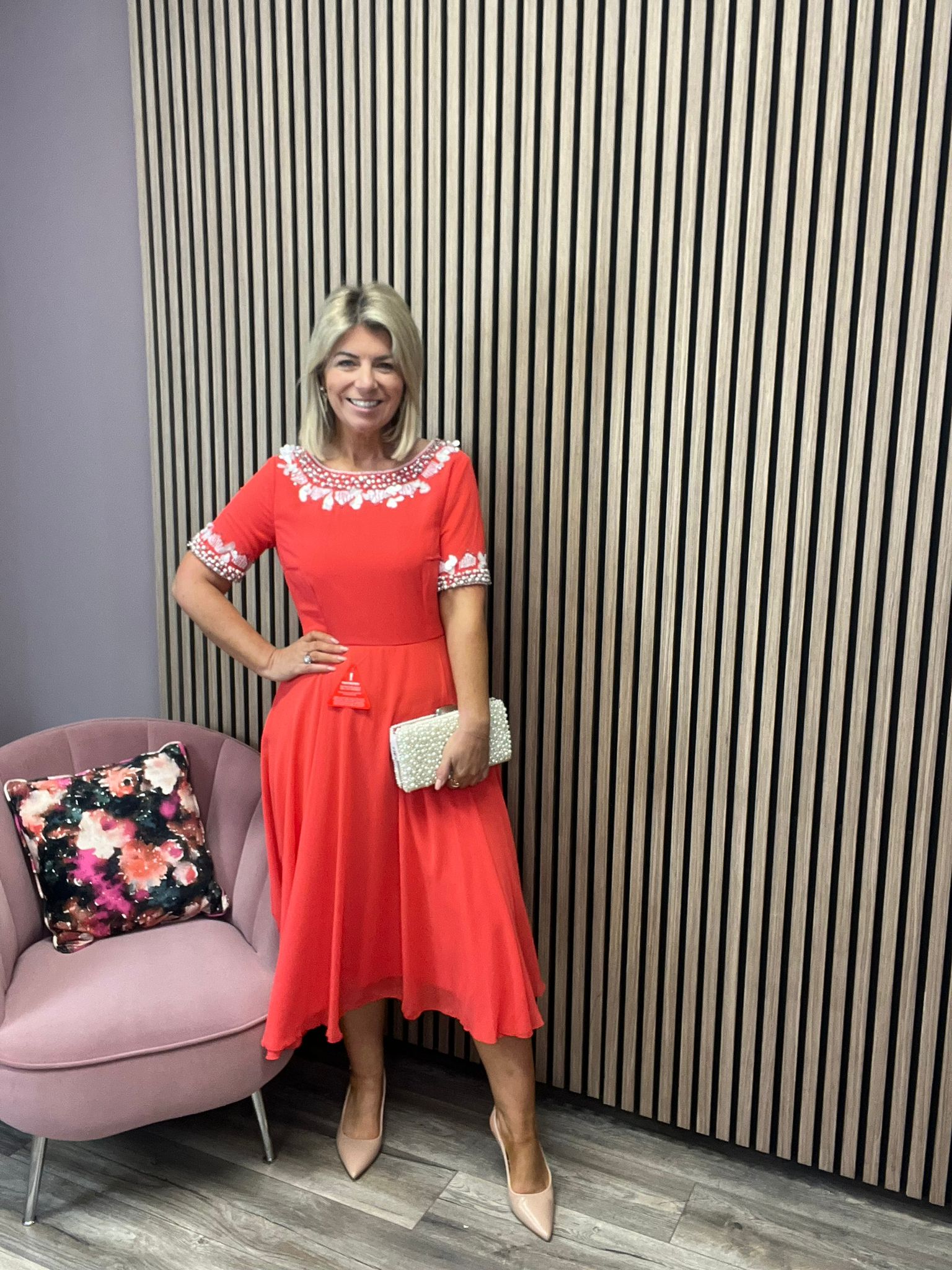 PEARLY BEADED DRESS (CORAL)