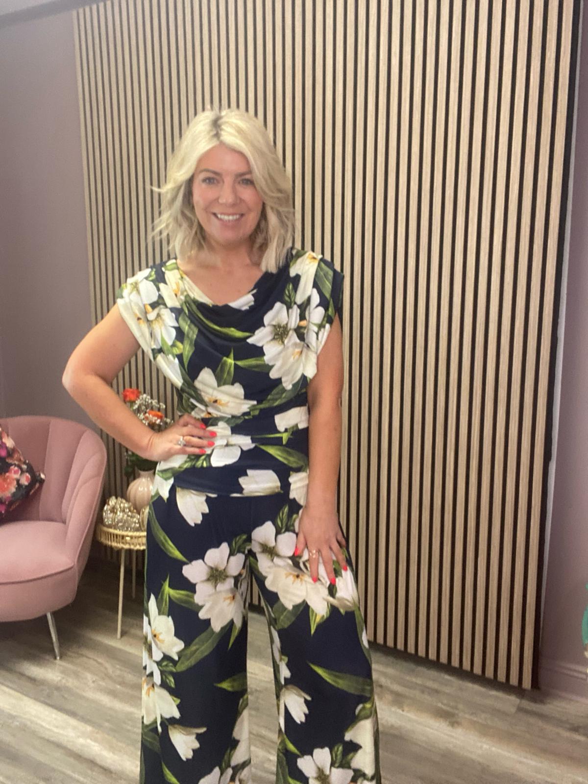 CARBON JERSEY JUMPSUIT (NAVY/LILY PRINT)