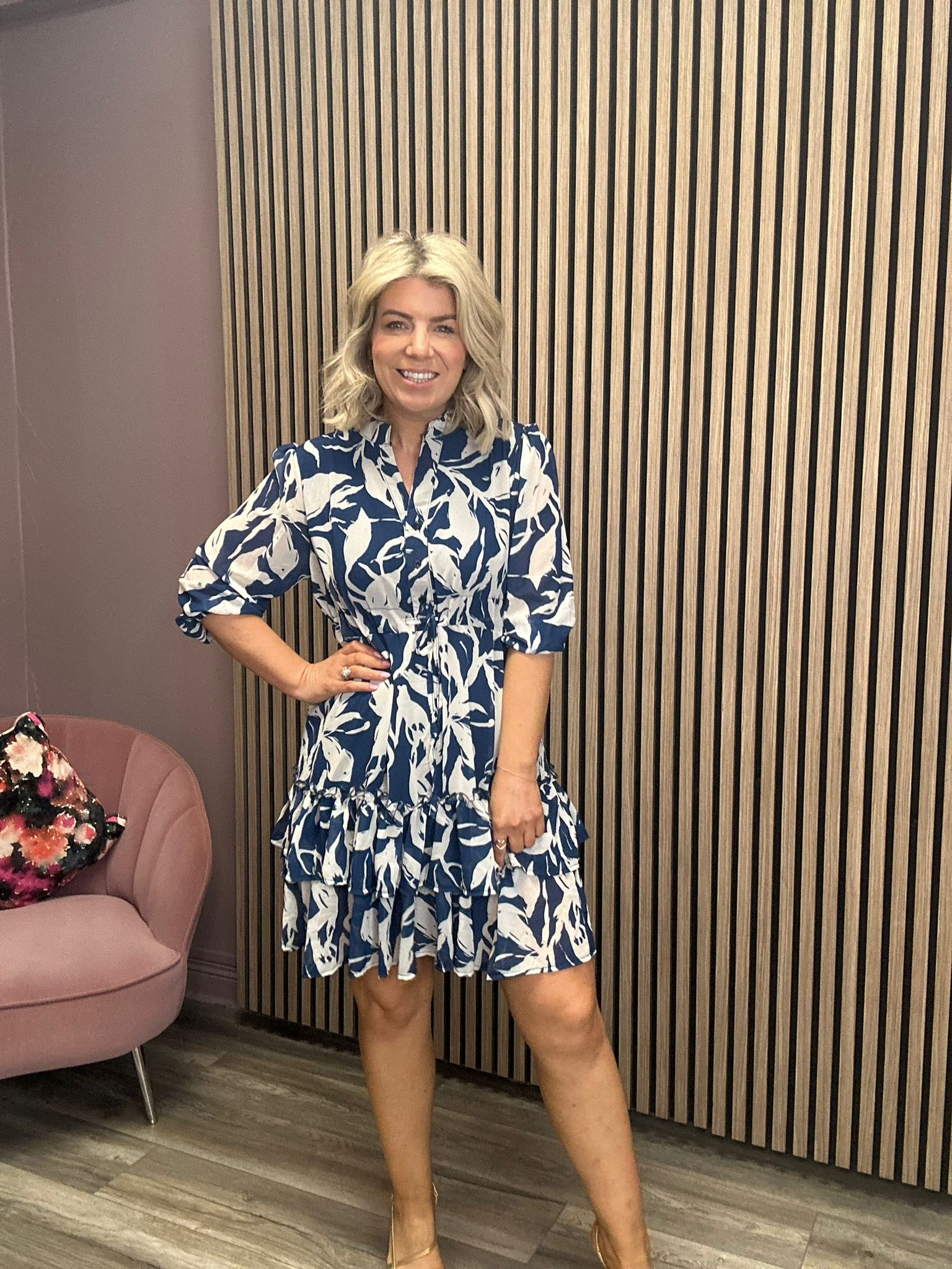 Latina Mini Dress (Blue/Cream)