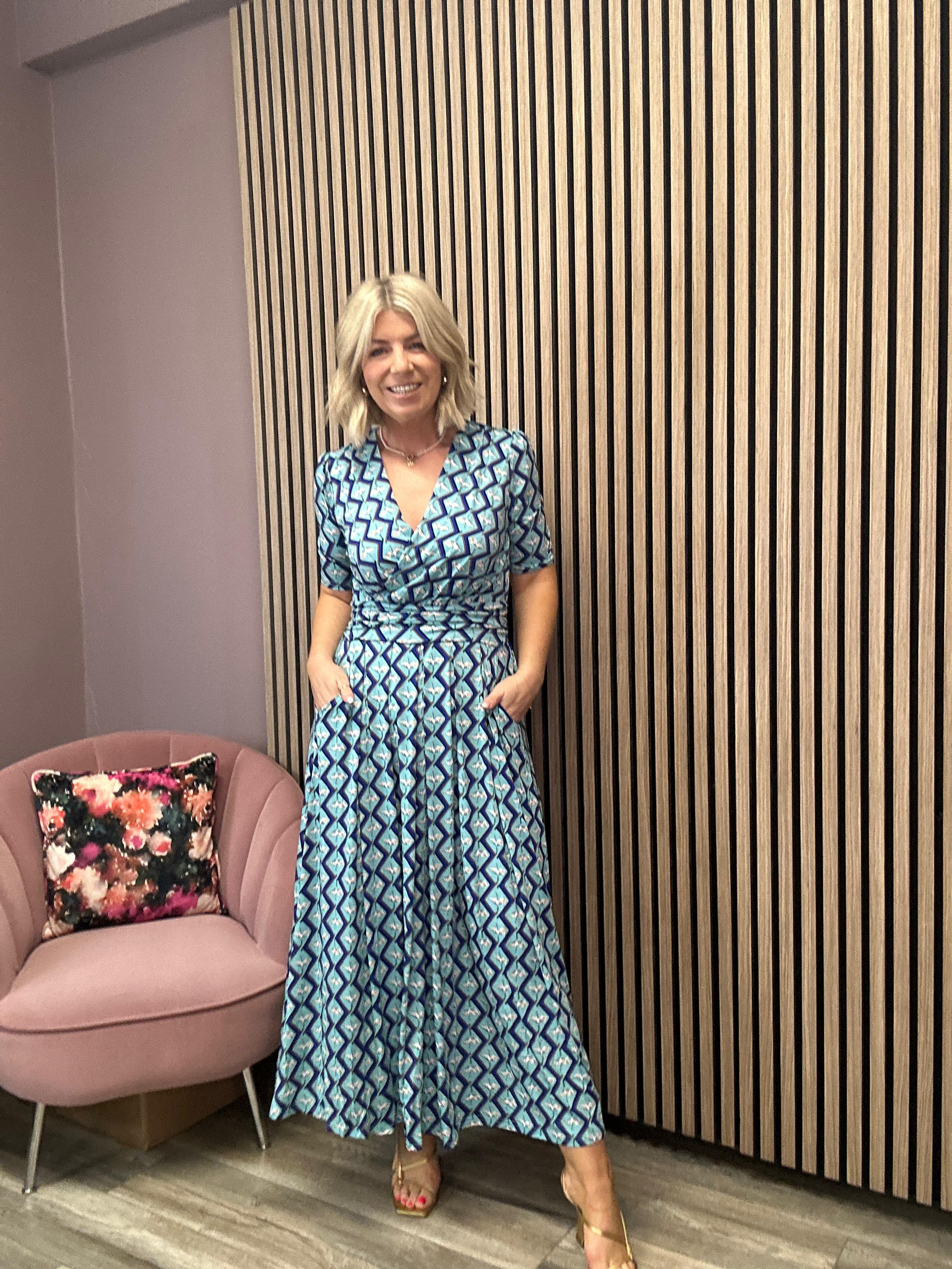 Bree Half Sleeve Jersey Maxi Dress (Green Geo)