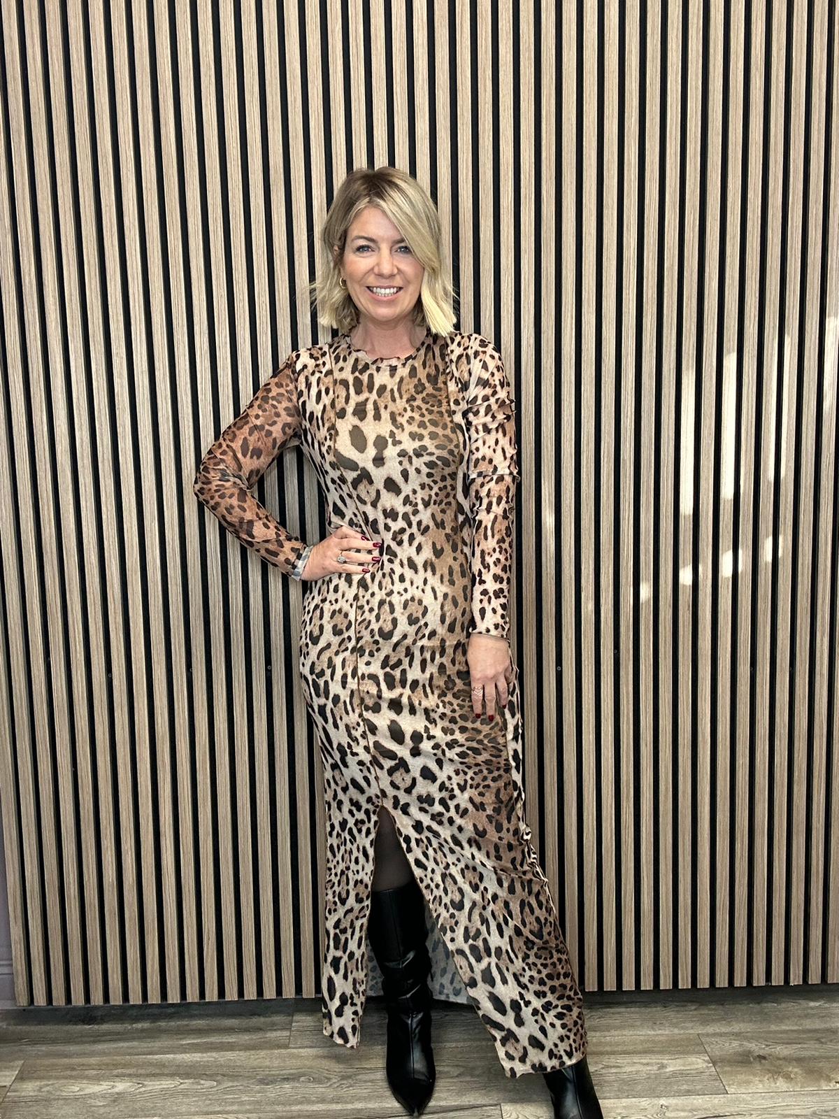 Ninna Mesh Midi Dress (Black/Leopard)