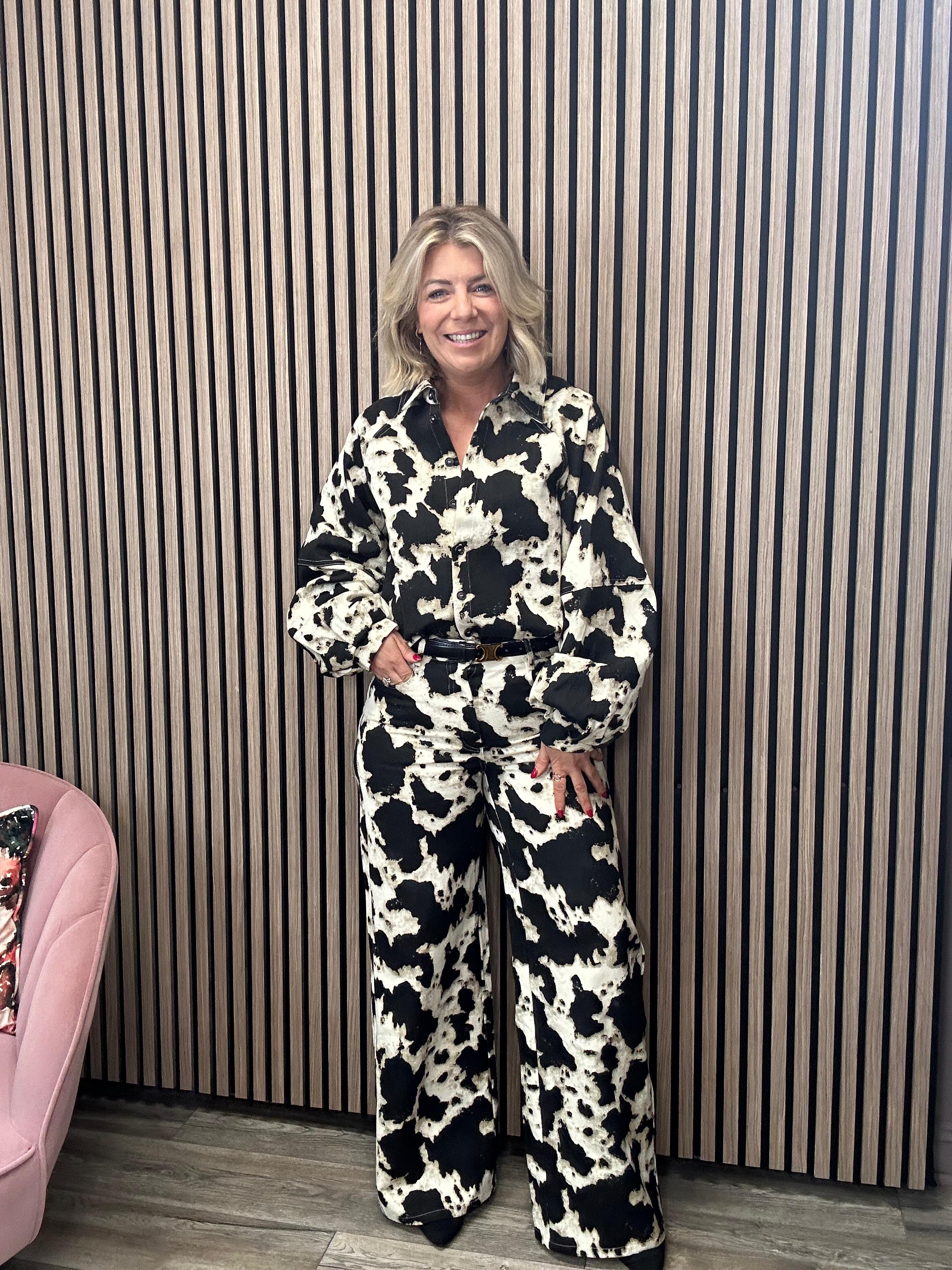 Montana Printed Wide Leg Jeans (Black/Cloud Dancer)