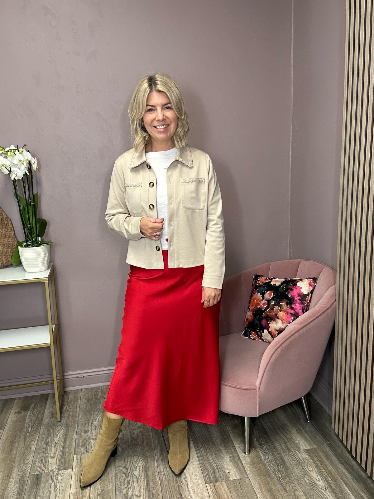 Vielette High Waisted Maxi Skirt (Barbados Cherry)