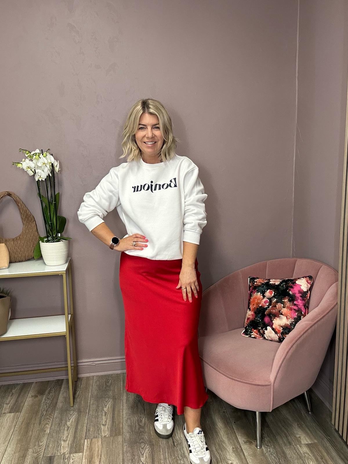 Vielette High Waisted Maxi Skirt (Barbados Cherry)