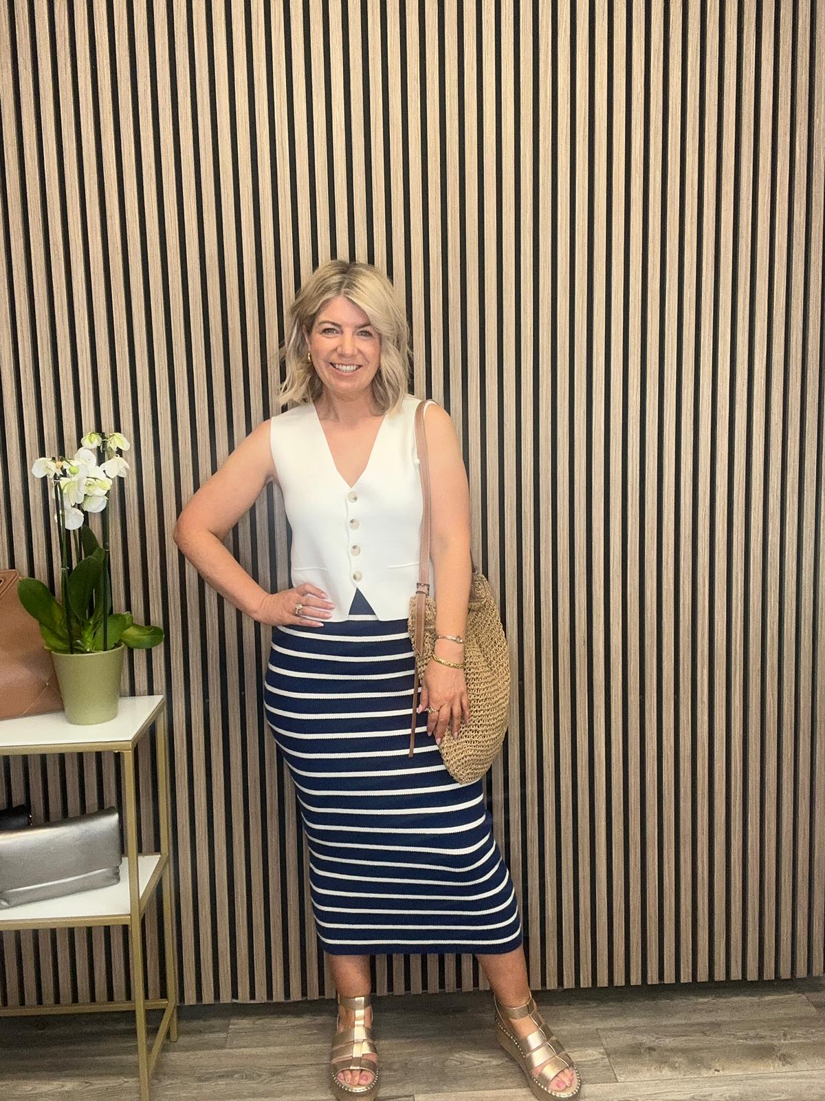 Miranda Knitted Midi Skirt (Medieval Blue/Birch)