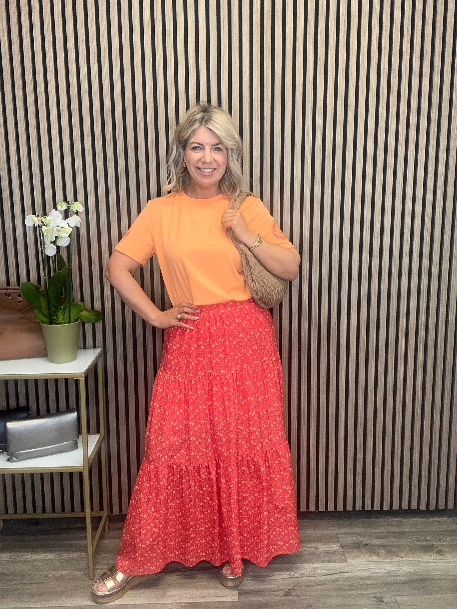 Cassidy Elasticated Waist Maxi Skirt (Sunkissed Coral/ Terra)