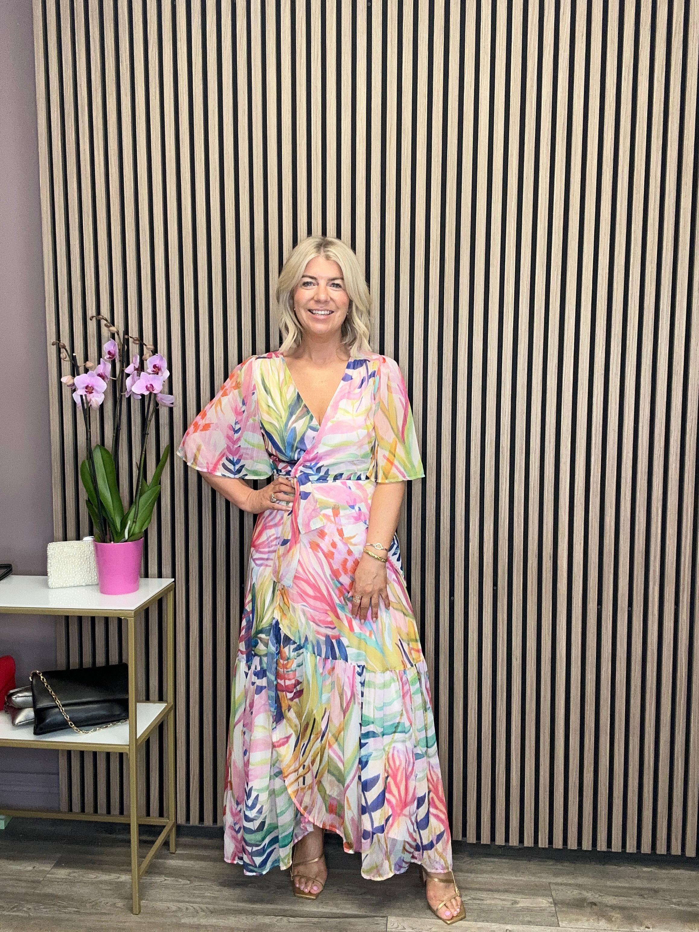 The Leah Maxi Wrap Dress (Pink/Multi)