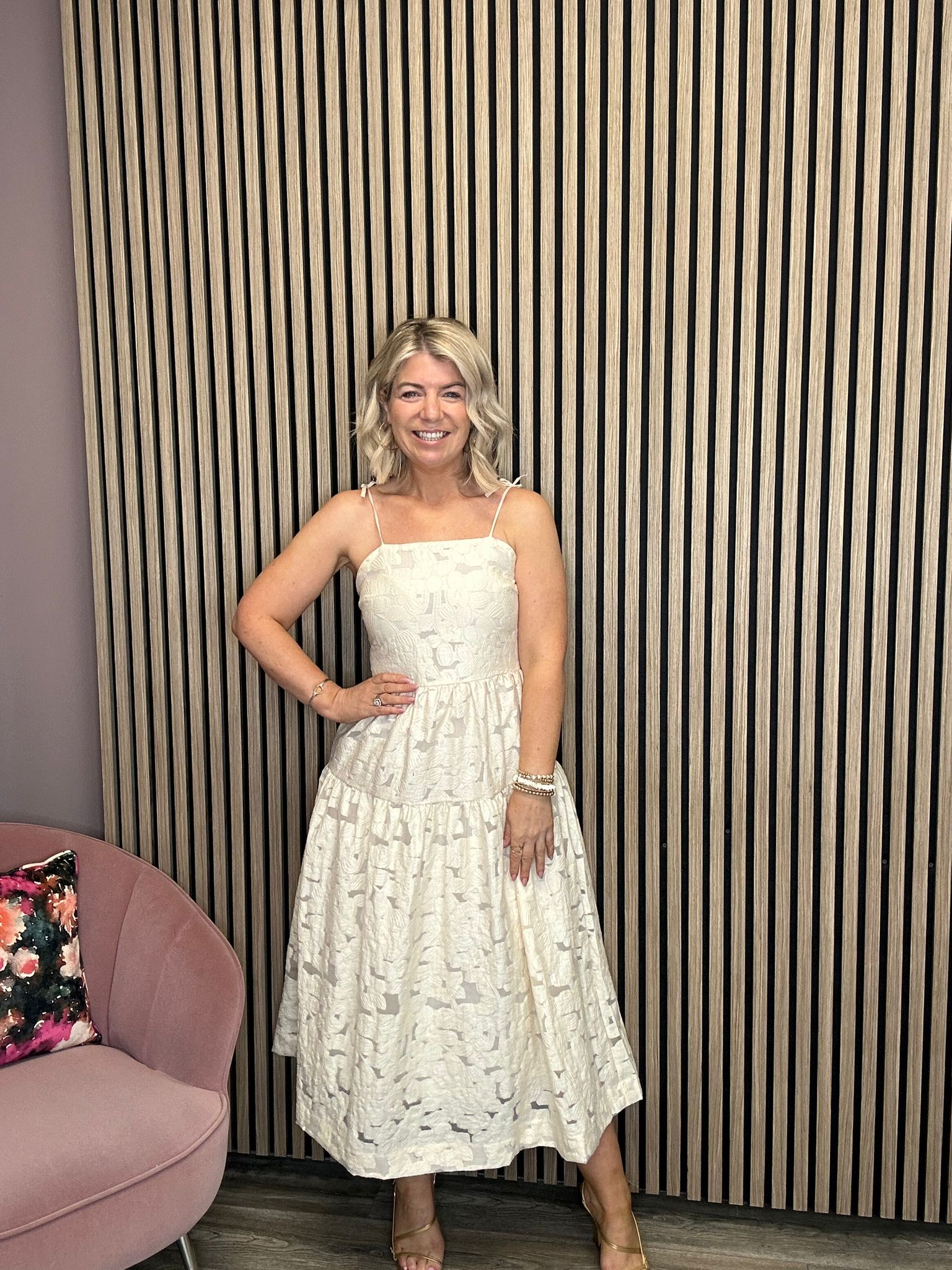 Helna Strap Midi Dress (Birch/Jacquard)