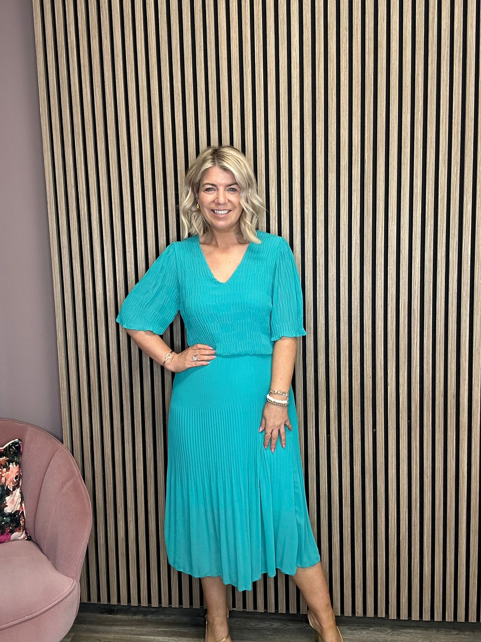 Layla Plisse Midi Dress (Green)