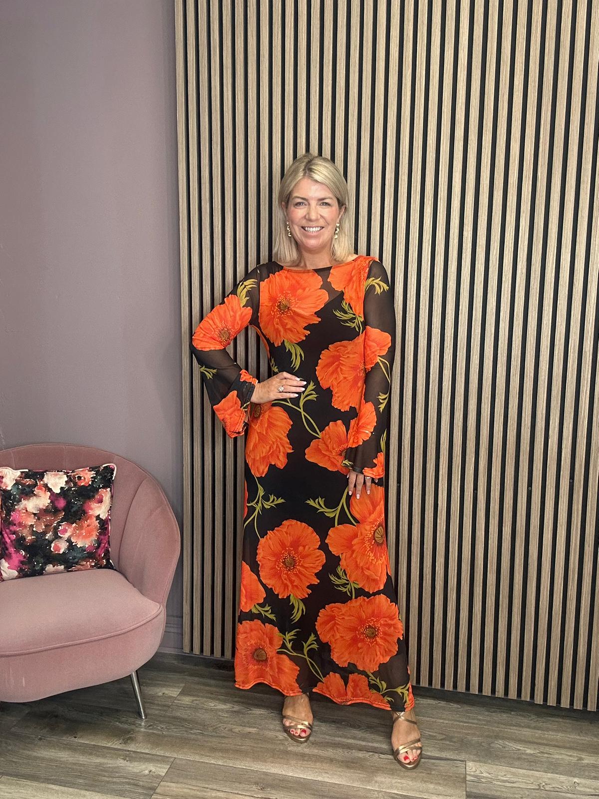 Black Poppy Mesh Dress (Red/Black)