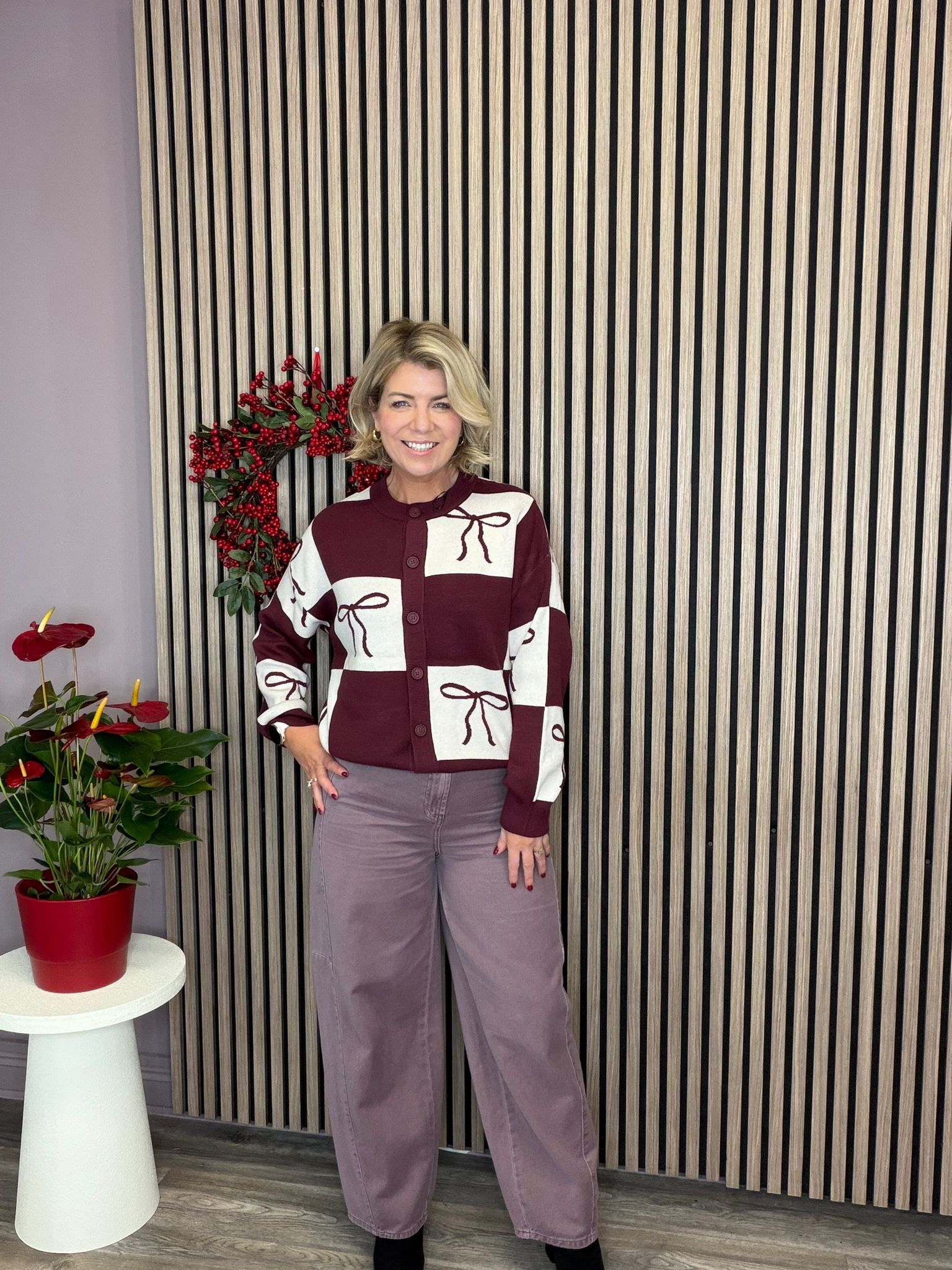 Jett Cardigan (Tawny Port/Bow)