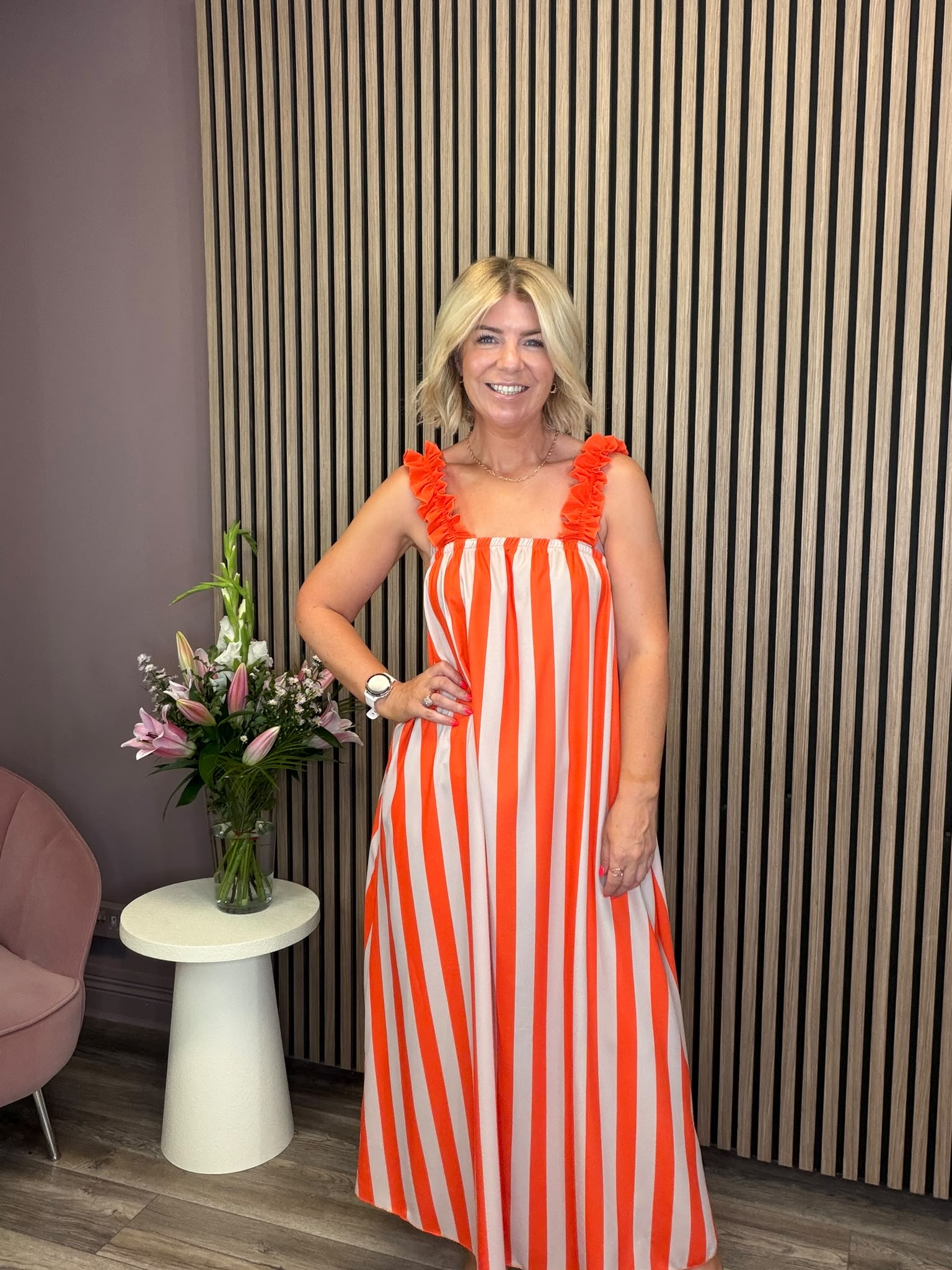 Gloria Maxi Dress (Orange/Beige)