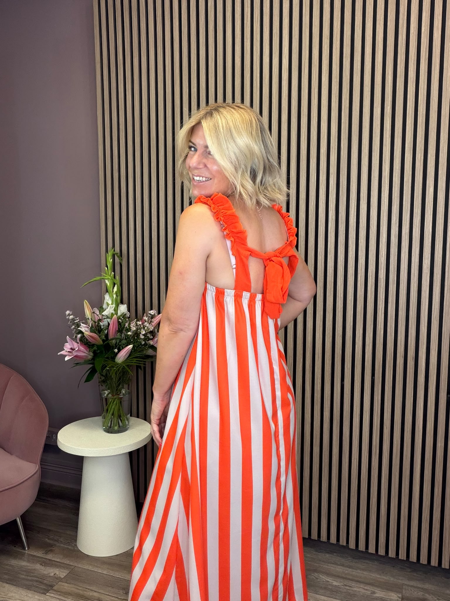 Gloria Maxi Dress (Orange/Beige)
