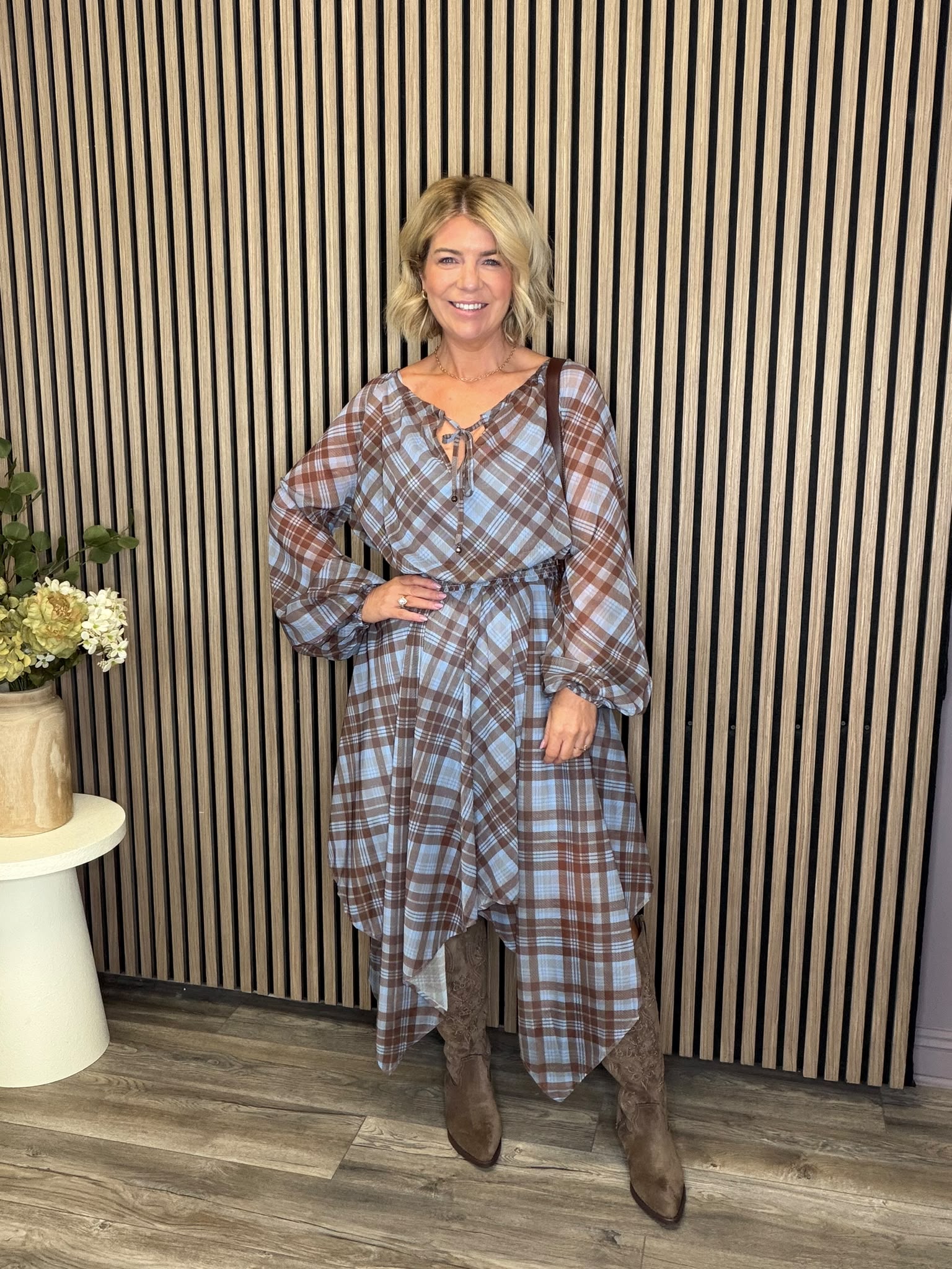 Winnie Midi Dress (Blue/Brown)