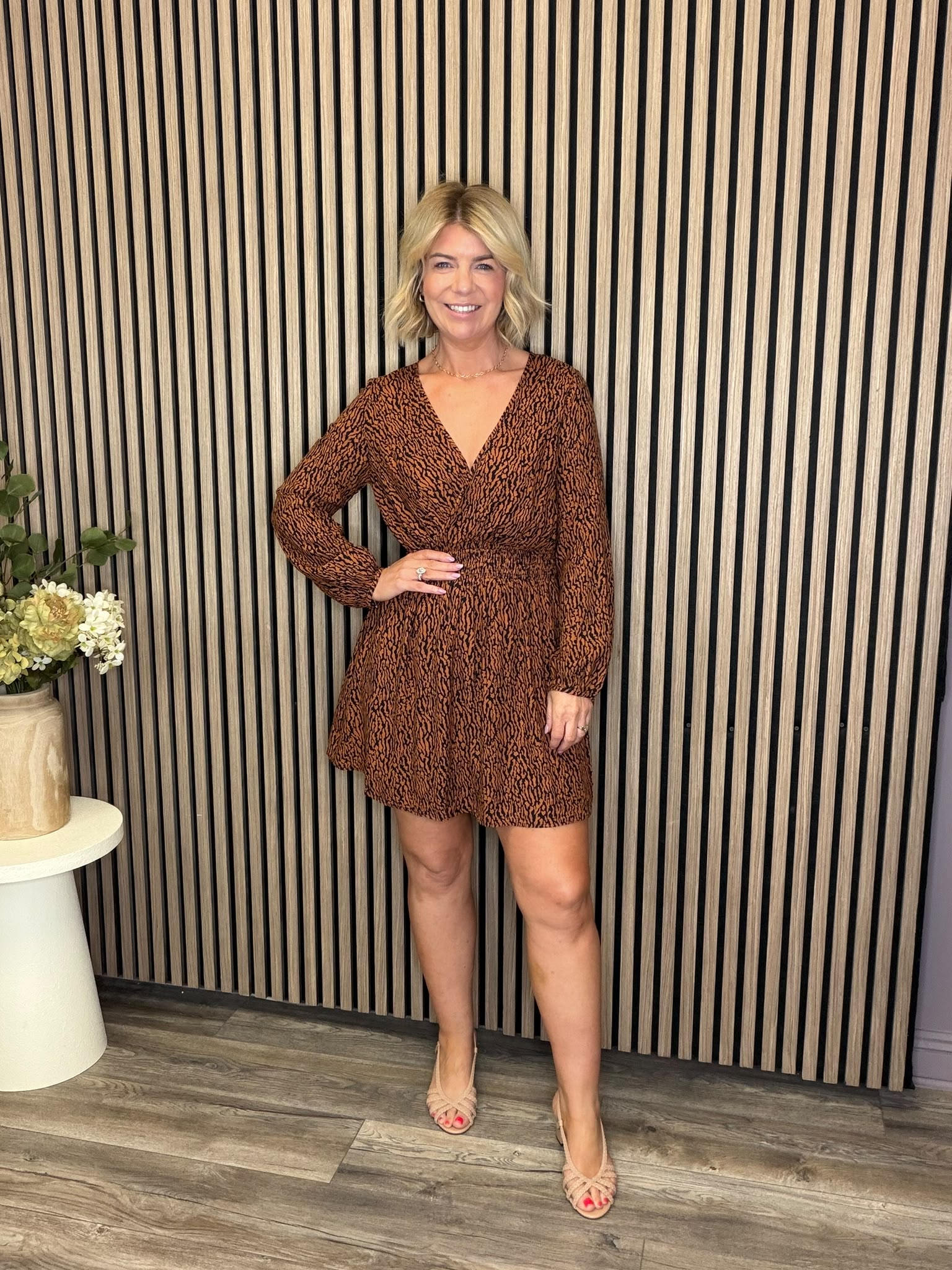 Emma Mini Dress (Black/Terracotta)