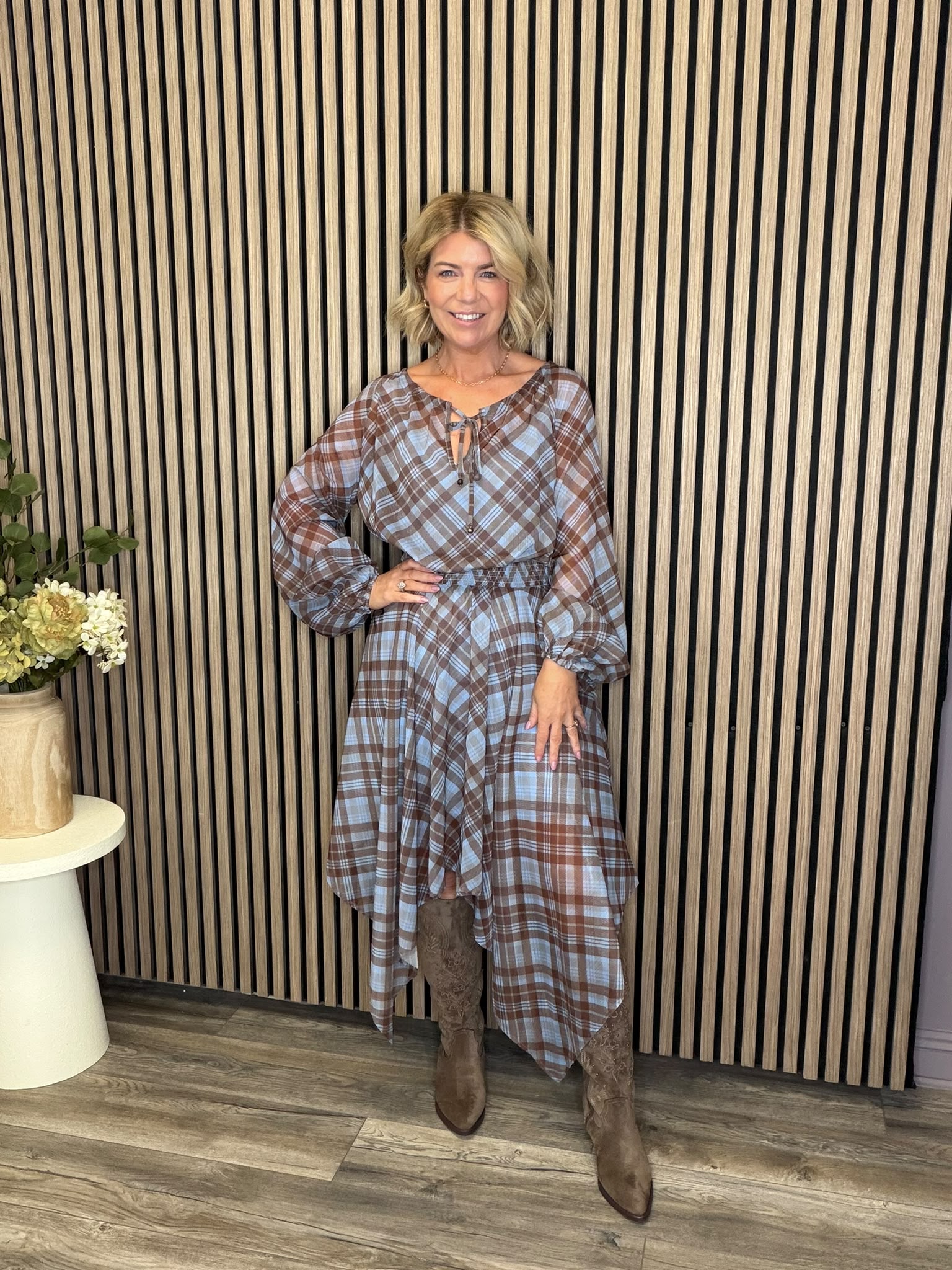 Winnie Midi Dress (Blue/Brown)