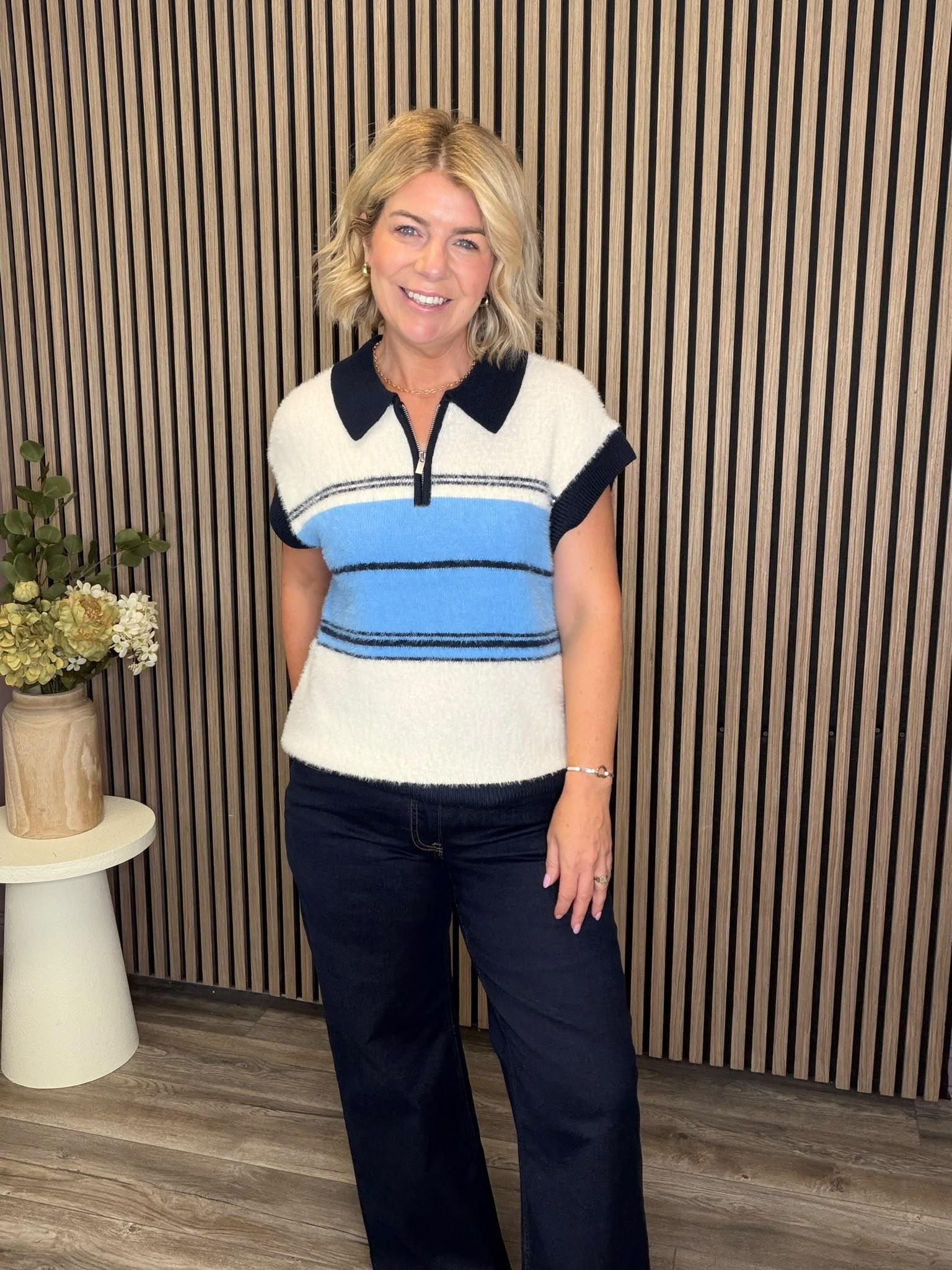 Hally Knit Top (Birch/Blue)