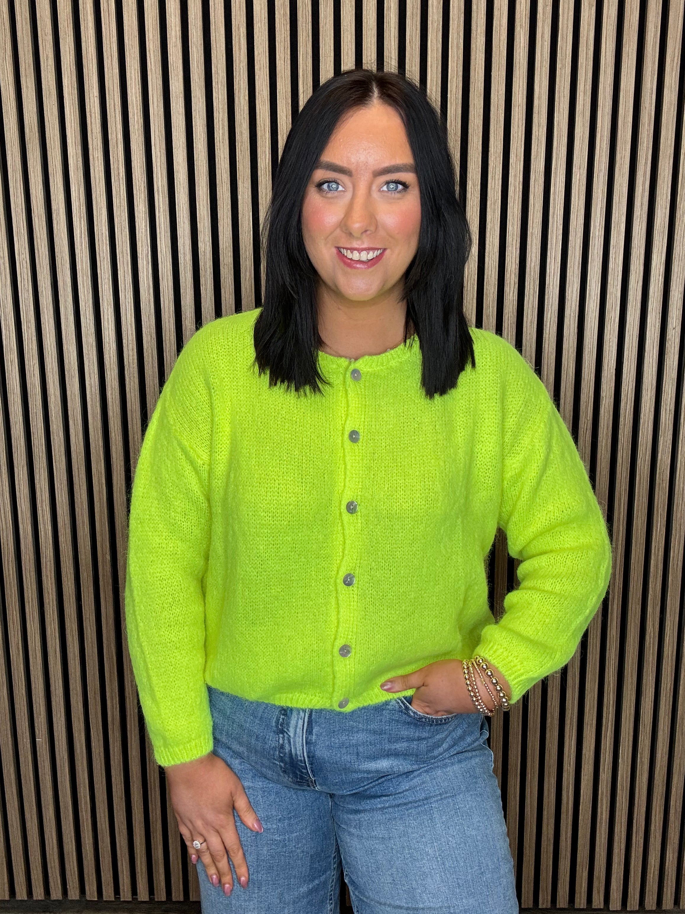 Kimmie Knit Cardigan (Neon Yellow)