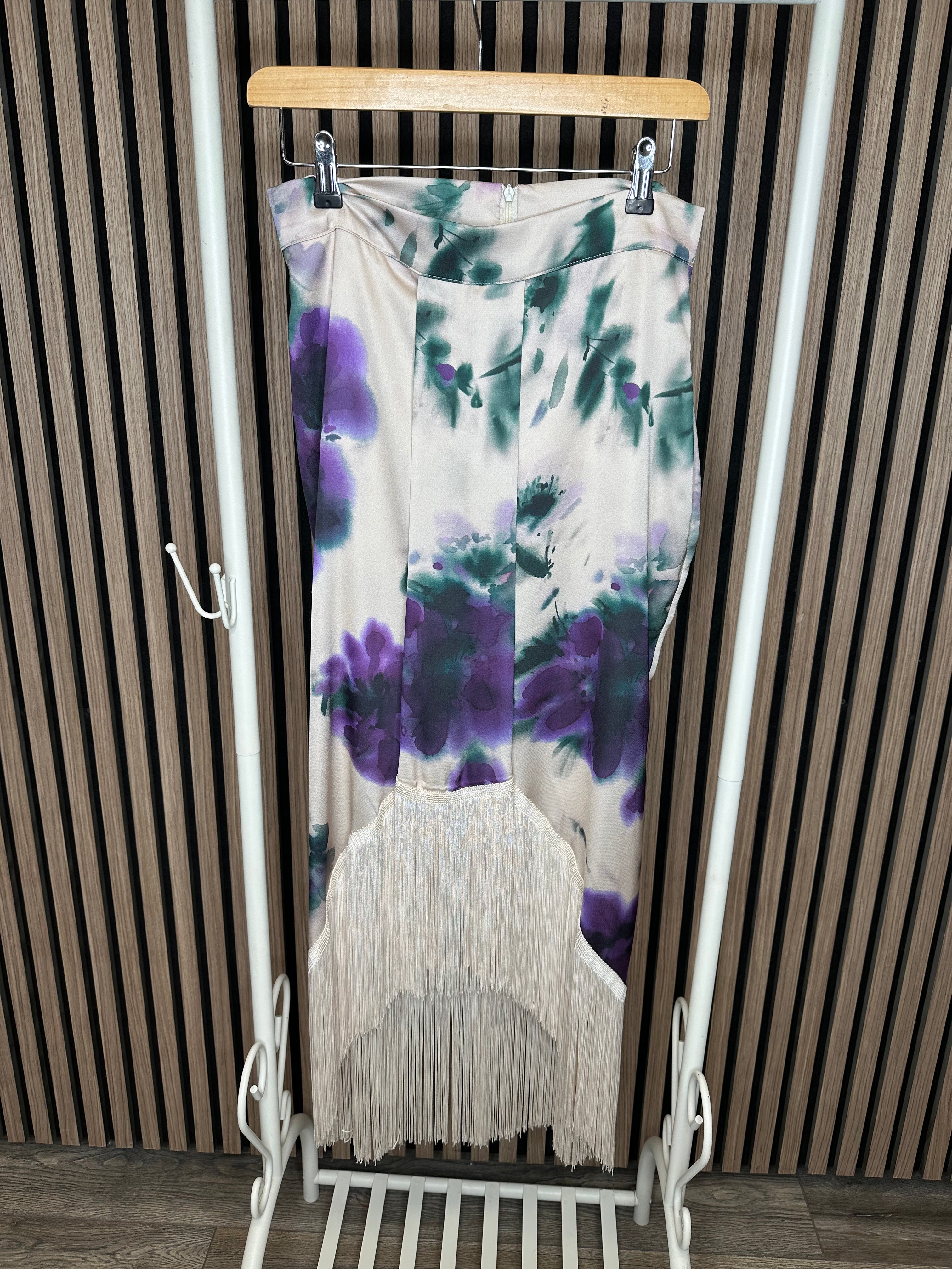 Freda Fringe Satin Skirt (Cream/Floral)