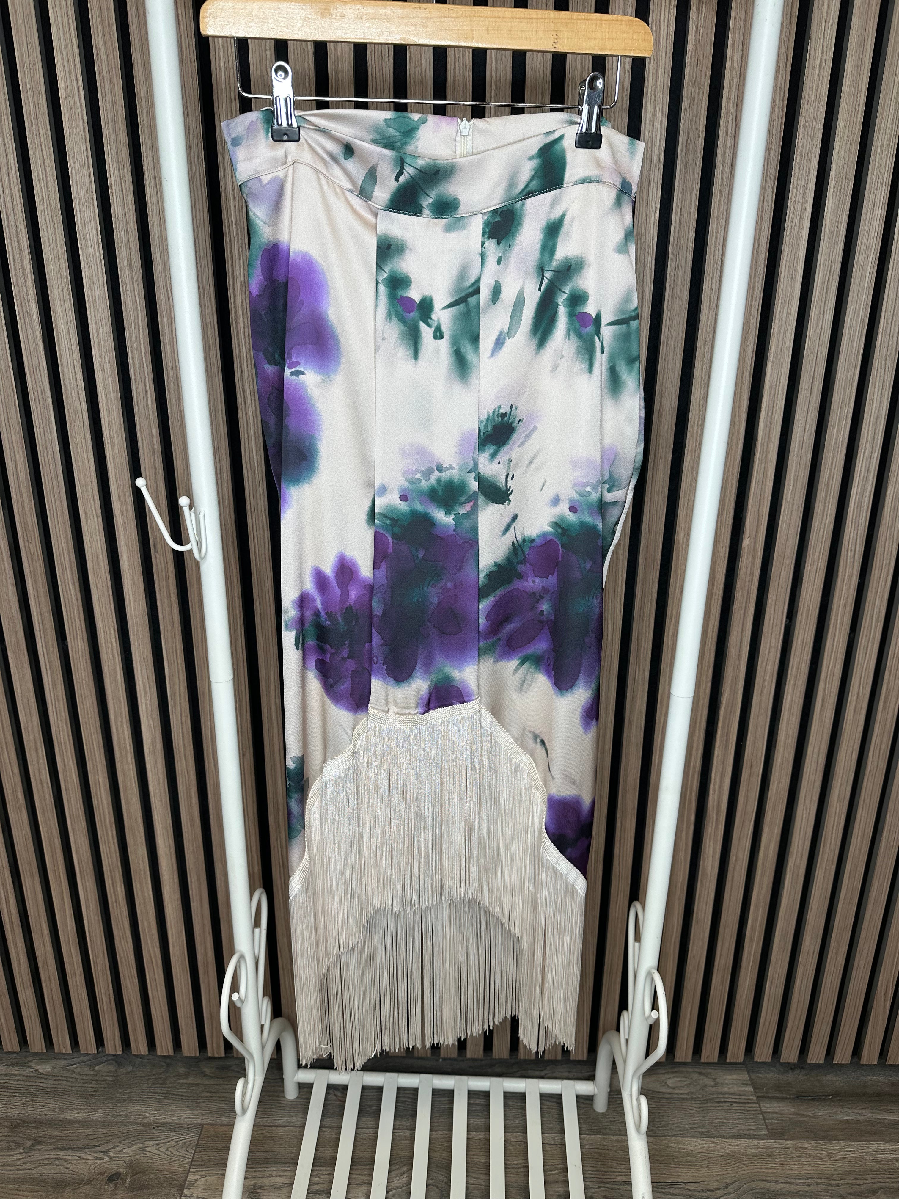 Freda Fringe Satin Skirt (Cream/Floral)