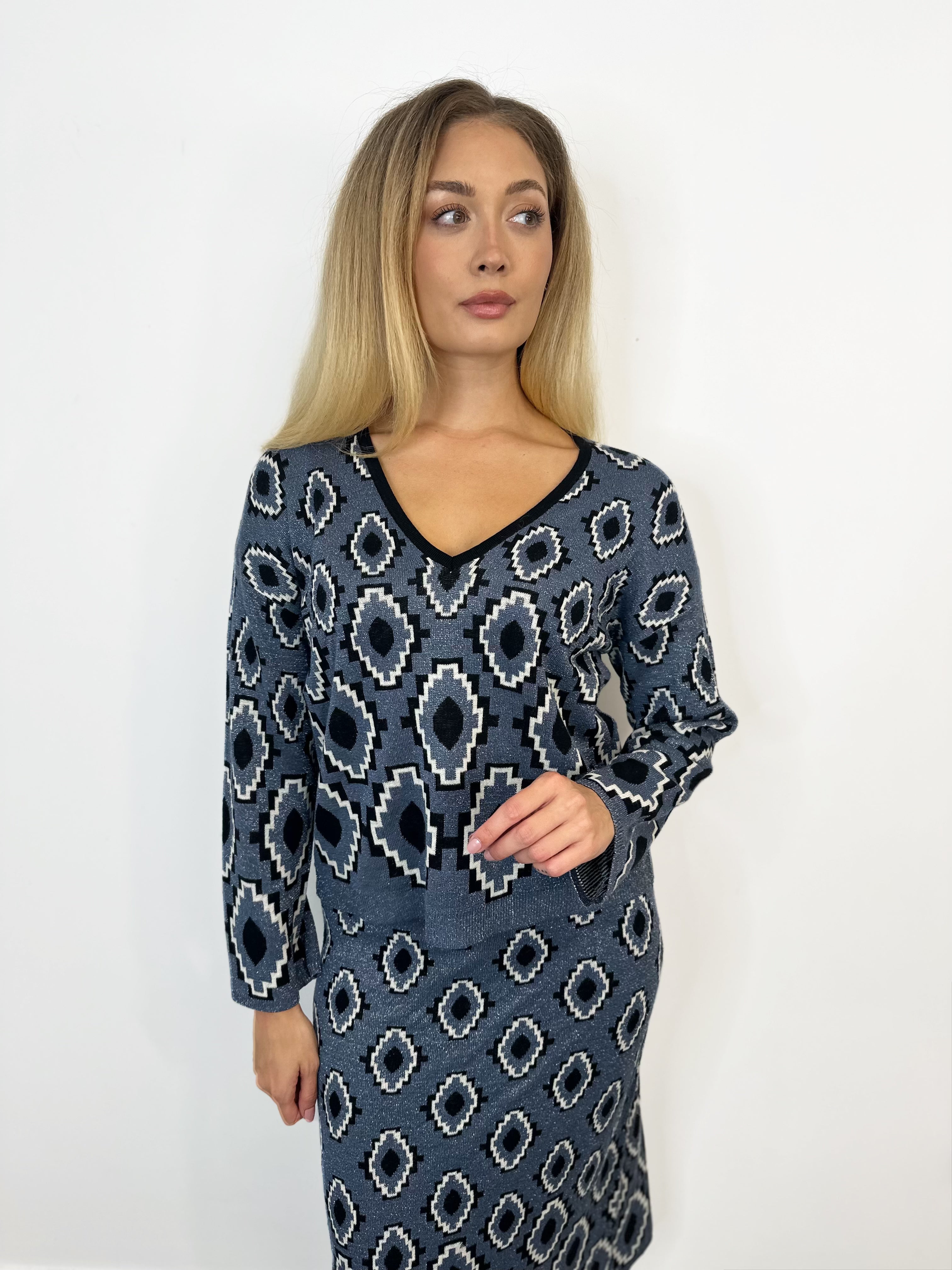 Carolinn Knit V-Neck Jumper (Vintage Indigo/Birch)