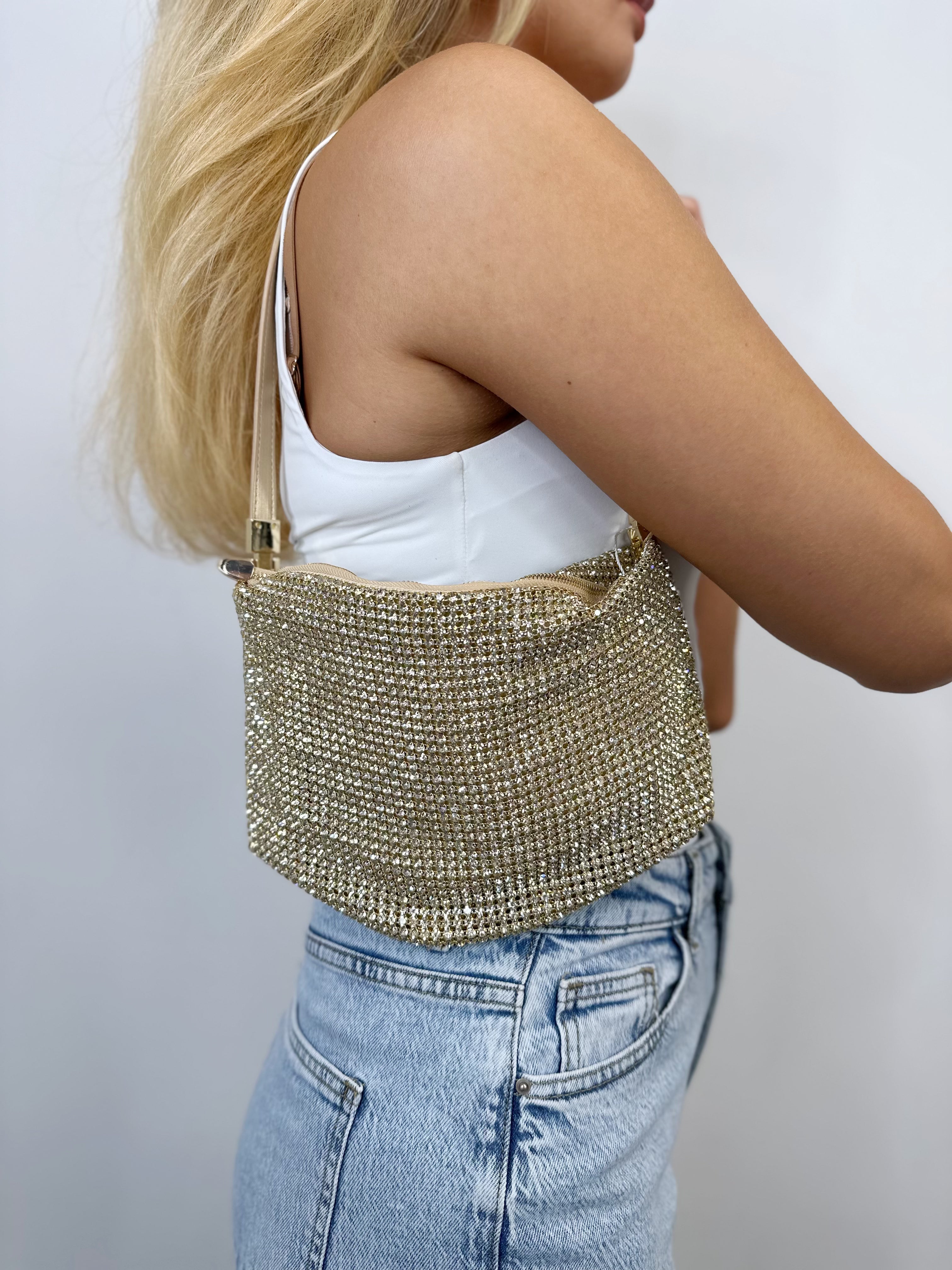 Sara Rhinestone Shoulder Bag (Gold)