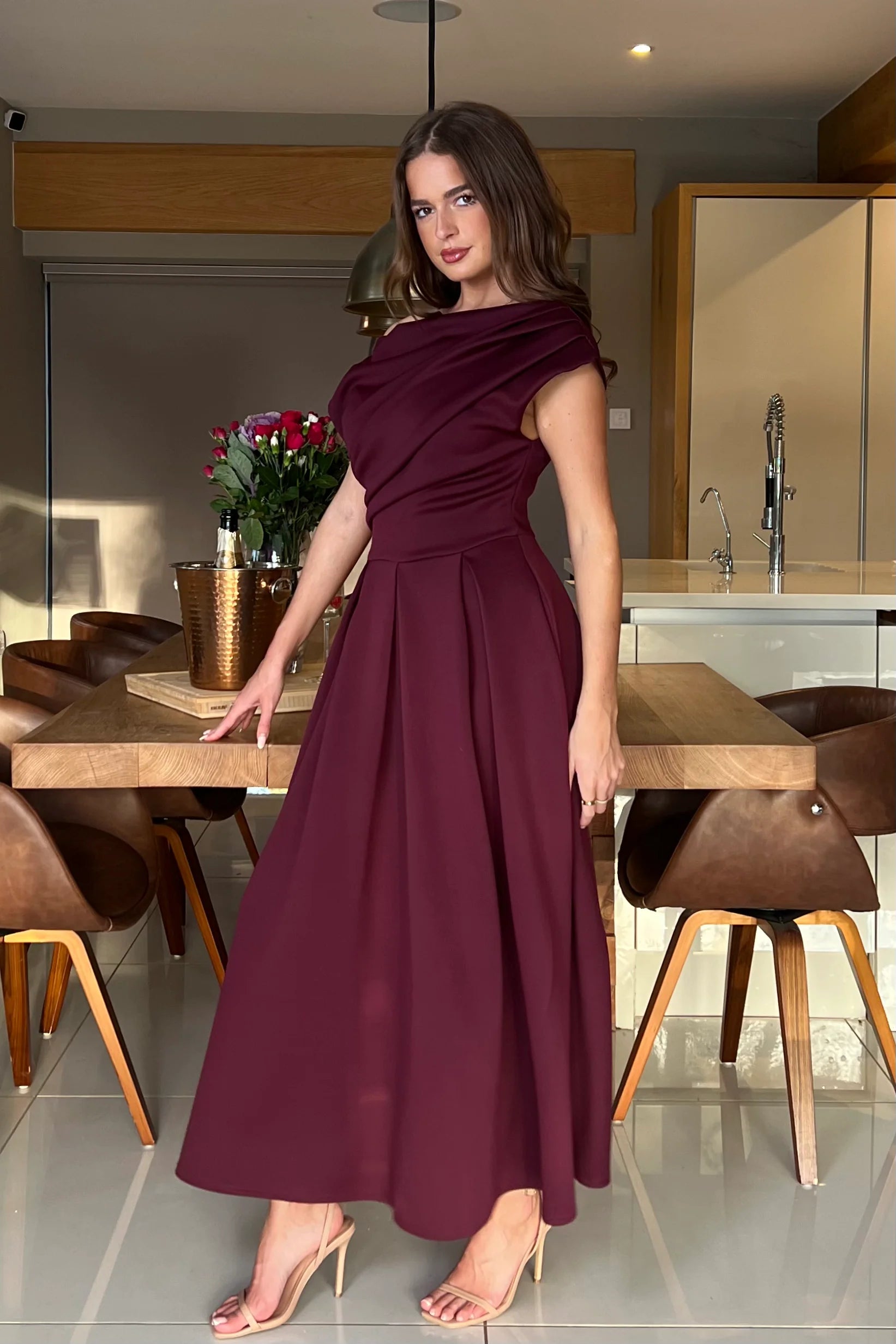 Betty Asymmetric Midi Dress (Plum)