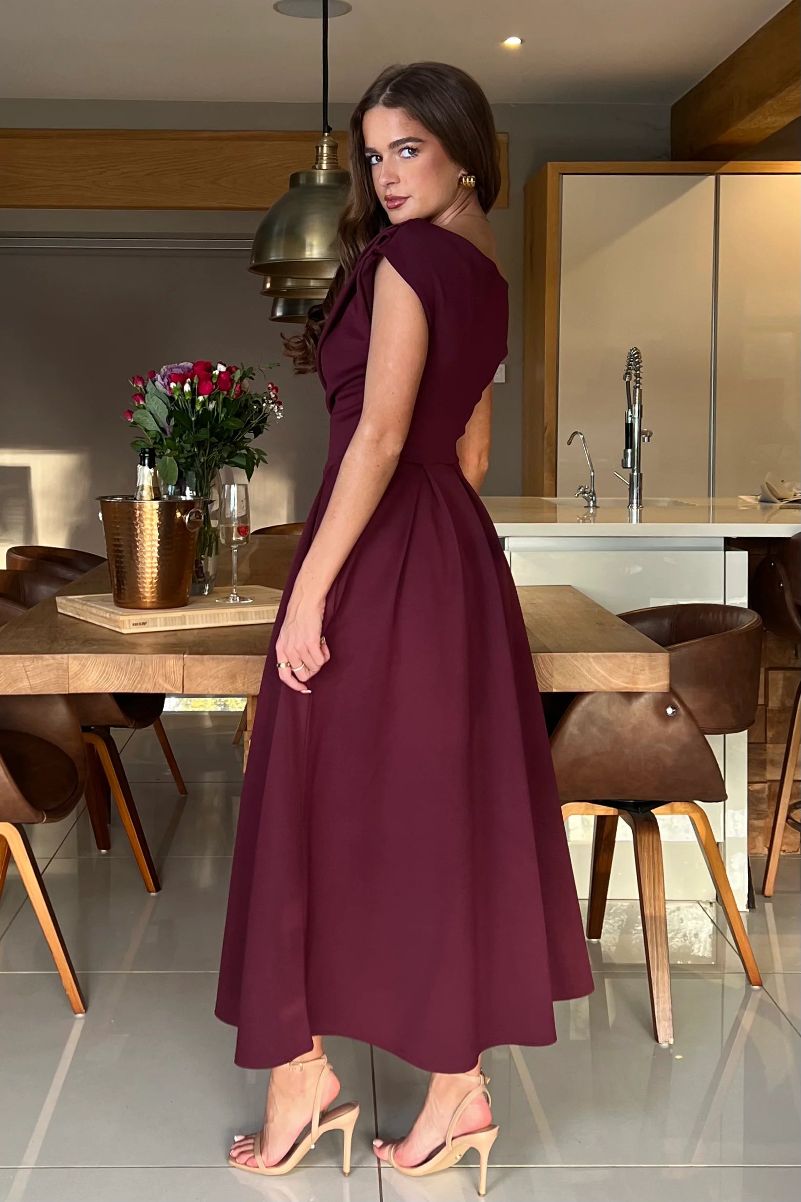 Betty Asymmetric Midi Dress (Plum)