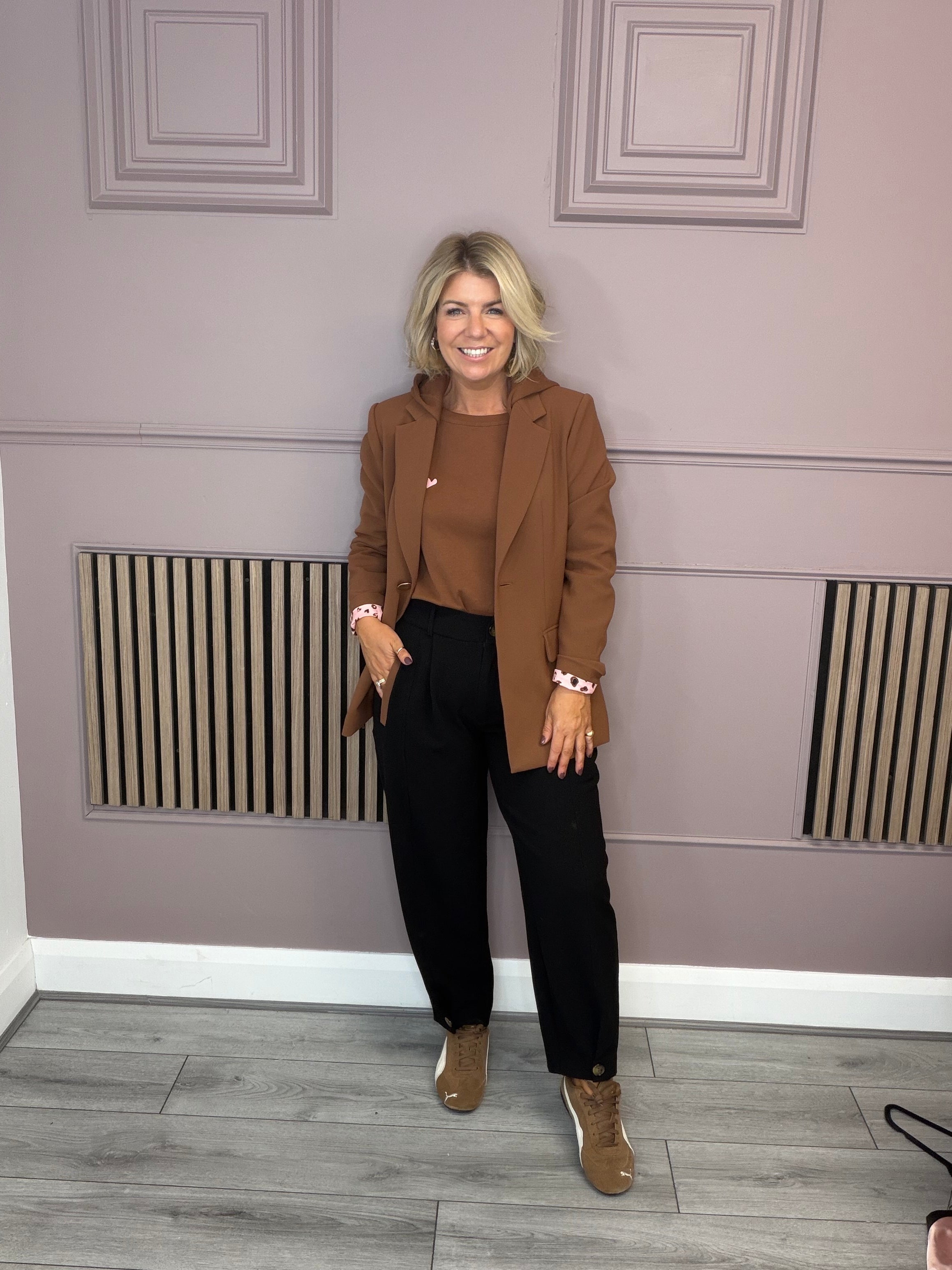 Cosma Detachable Hooded Blazer (Brown)