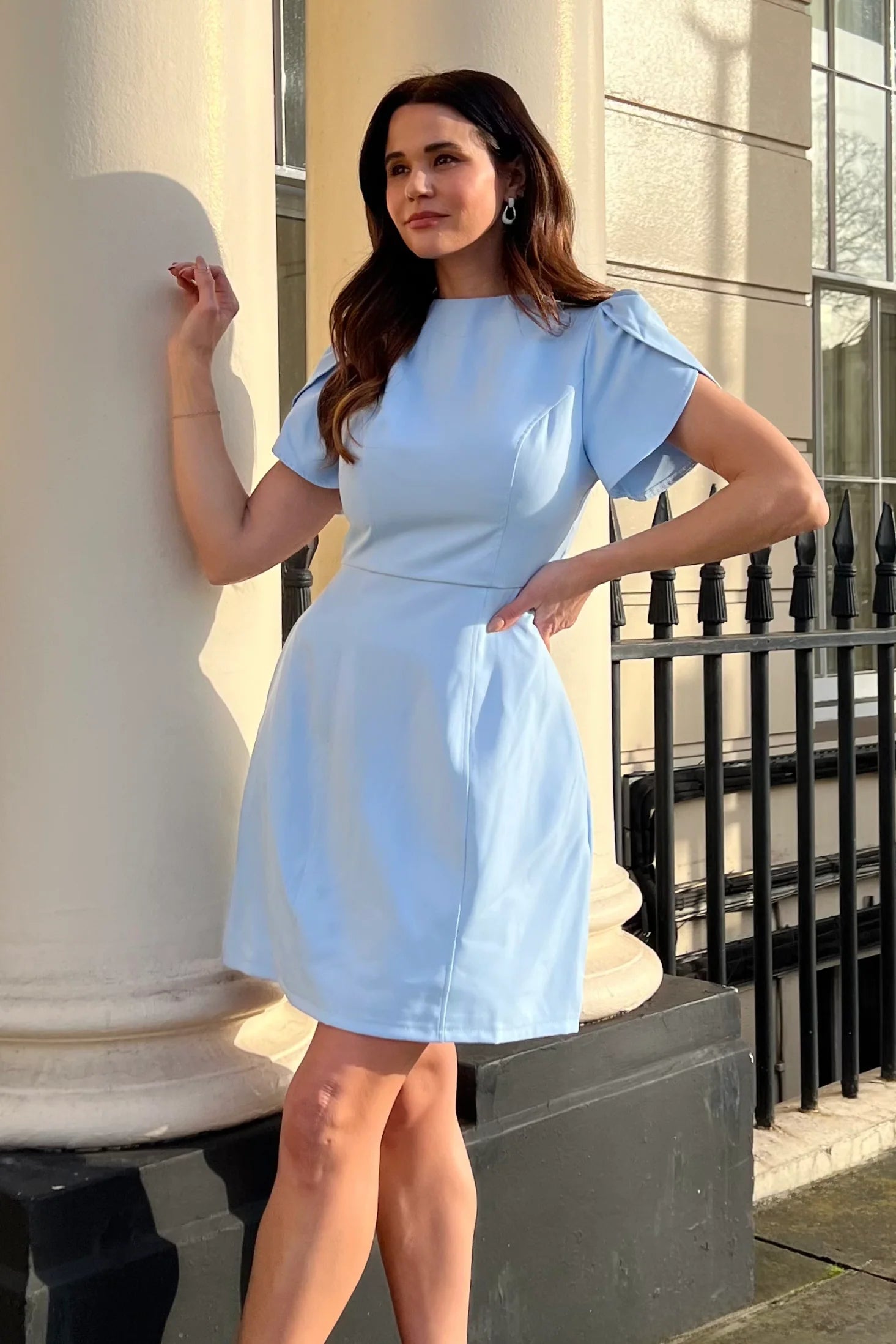 Ami Tulip Sleeve High Neck Dress (Blue)