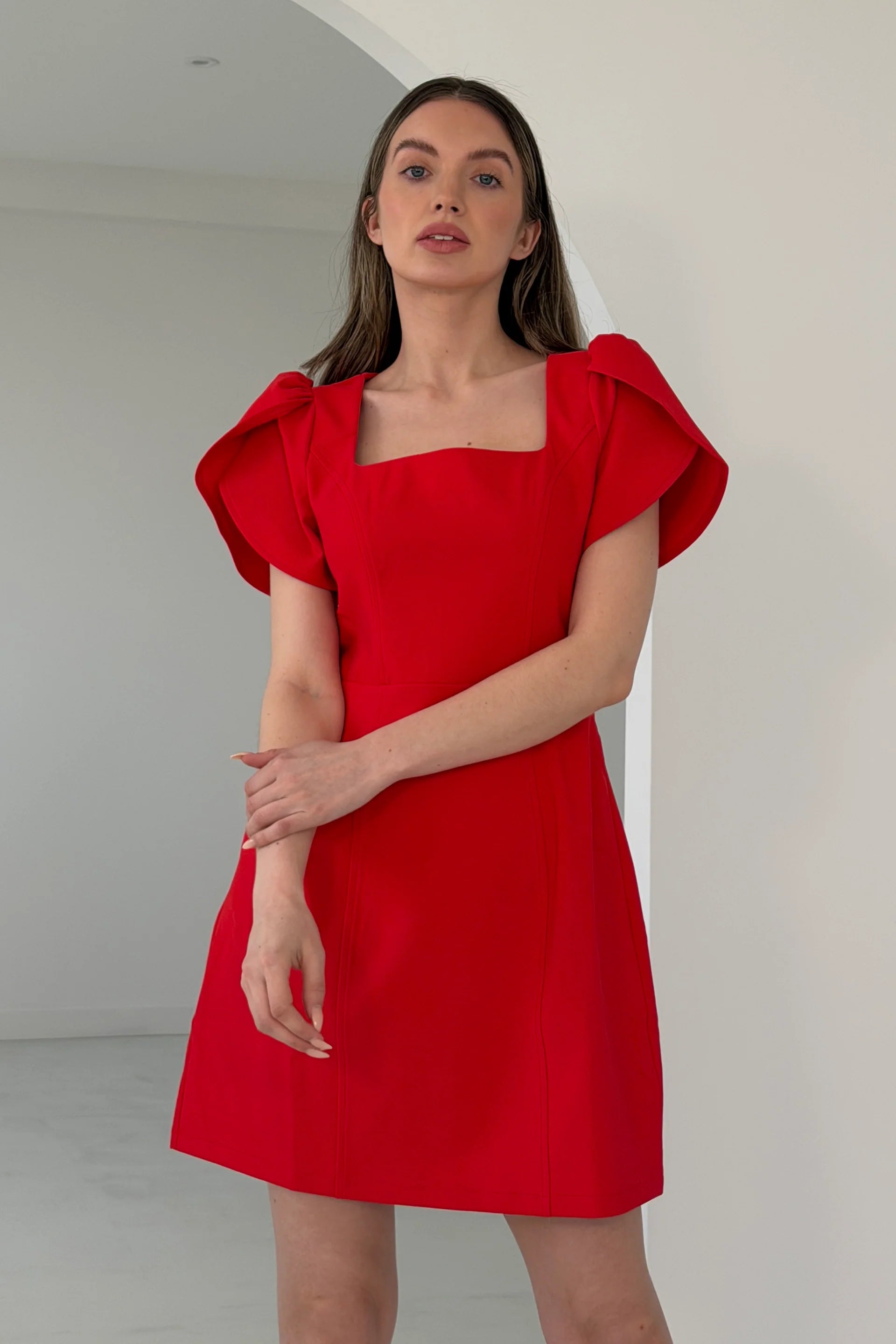 Reeve Square Neck Mini Dress (Red)