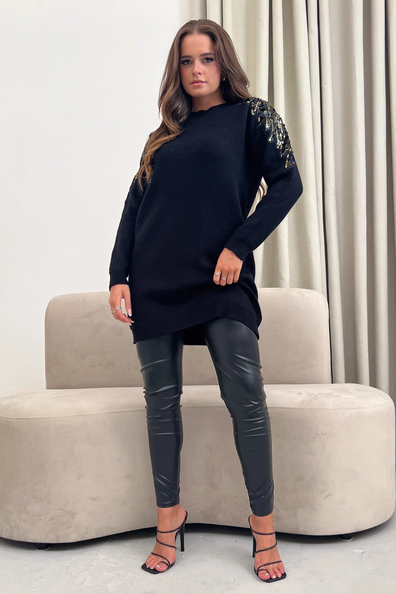 HOLLY SEQUIN LONGLINE JUMPER BLACK Love Cherish Jumper
