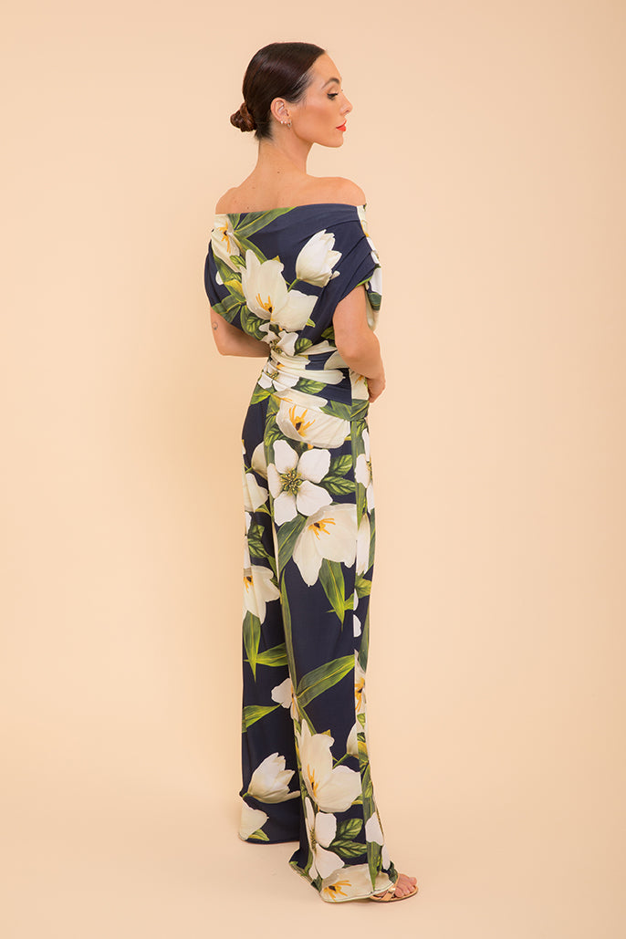CARBON JERSEY JUMPSUIT (NAVY/LILY PRINT)
