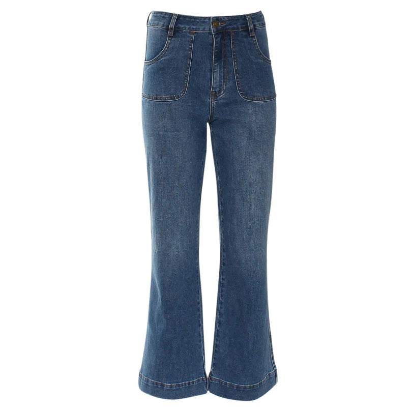 Janette Wide Leg Jeans (Mid Blue/Short)