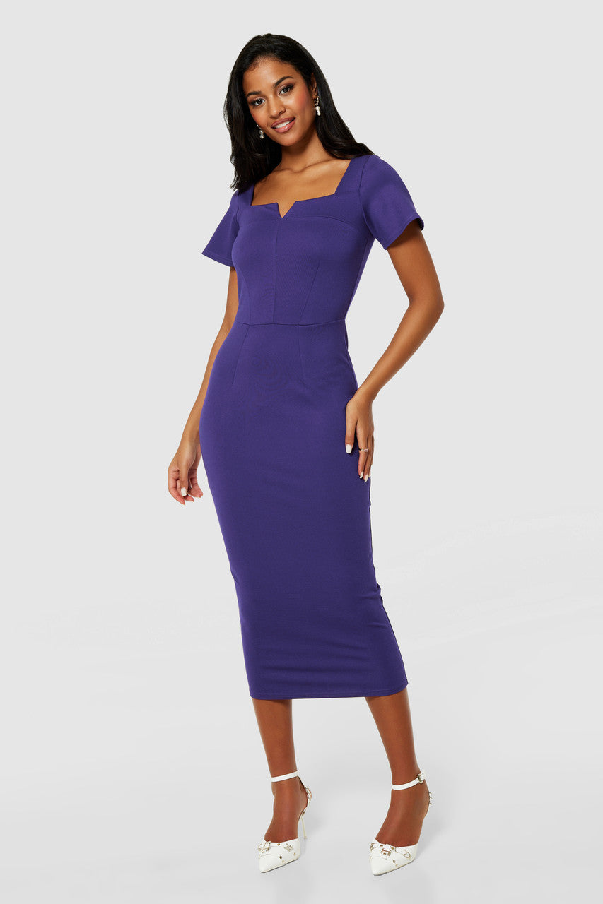 Anna Pencil Midi Dress (Purple)