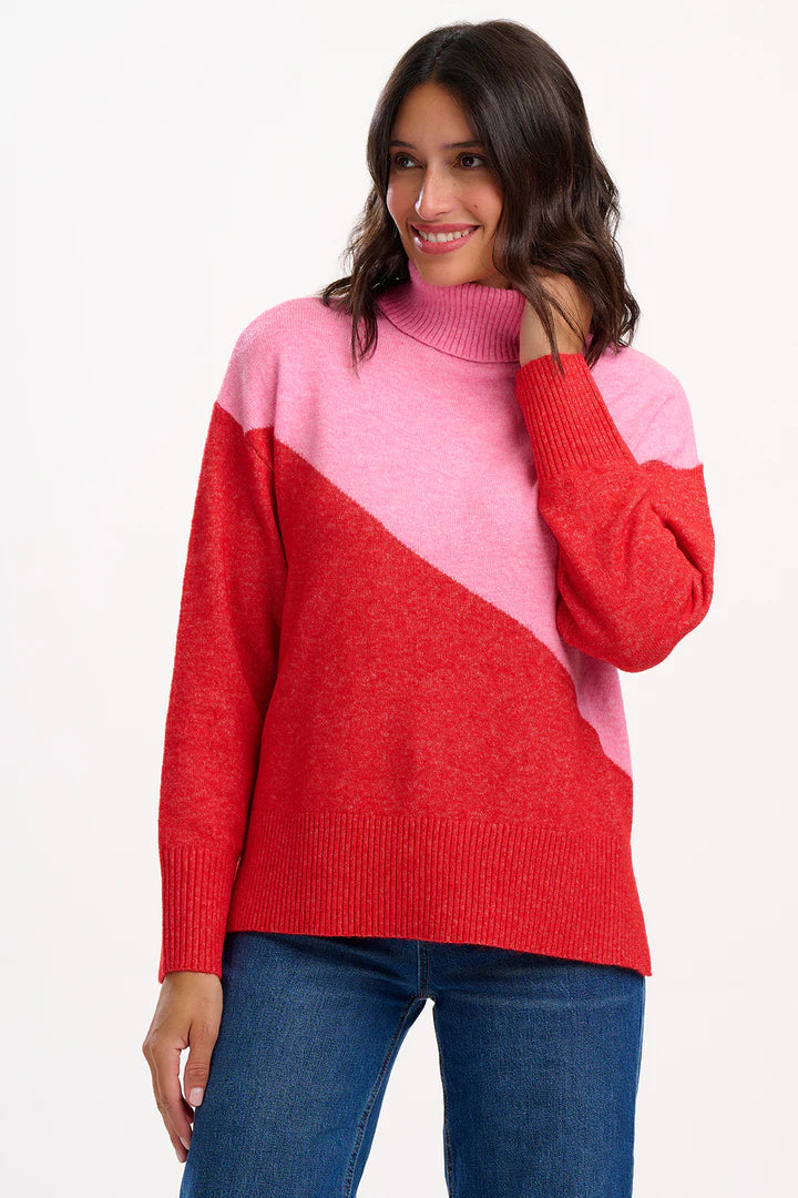 Winona Roll-Neck Jumper (Pink/Red)