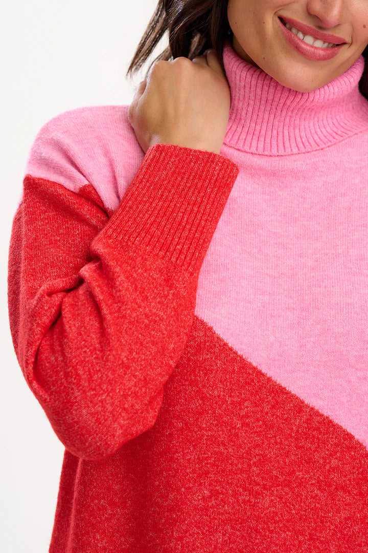 Winona Roll-Neck Jumper (Pink/Red)