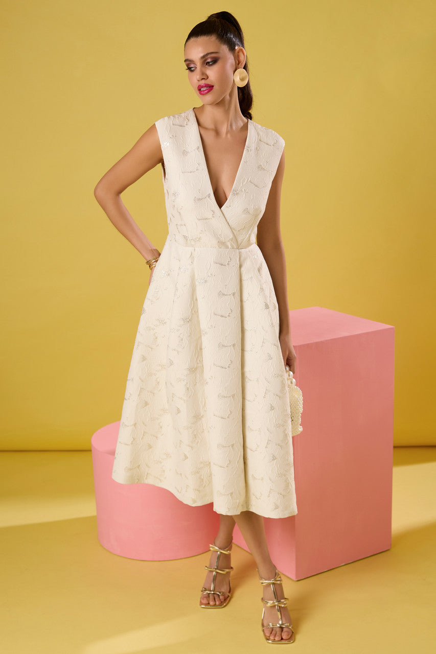 Karen Cream A-Line Jacquard Dress Karen Cream A-Line Jacquard Dress