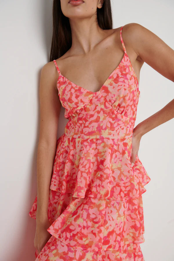 LISSY RUFFLE MIDAXI DRESS (ORANGE/PINK)