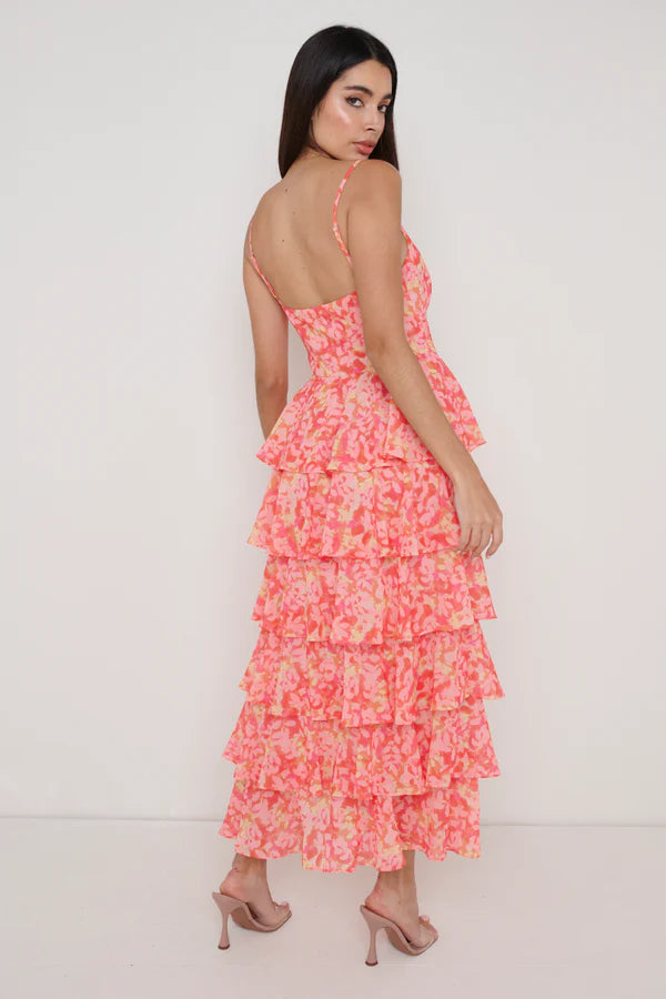 LISSY RUFFLE MIDAXI DRESS (ORANGE/PINK)