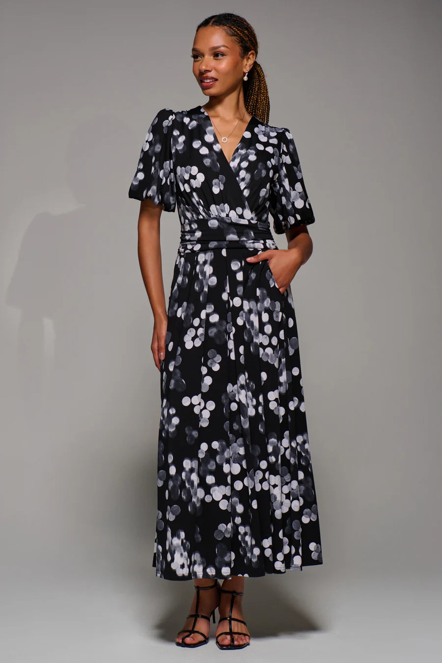 Puff Sleeve Jersey Maxi Dress (Black Spot)
