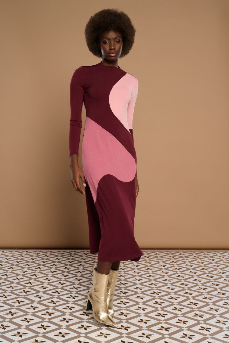 Ninetta Dress (Burgundy/Pink)