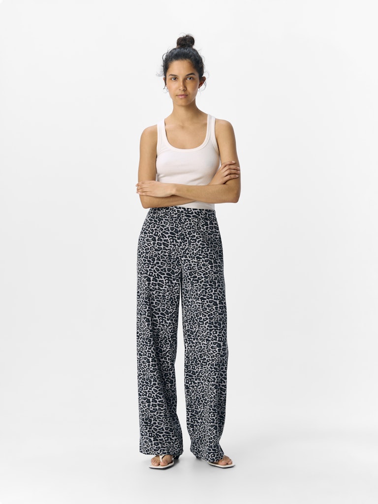 Babette Wide Leg Pants (Grey/Leo)