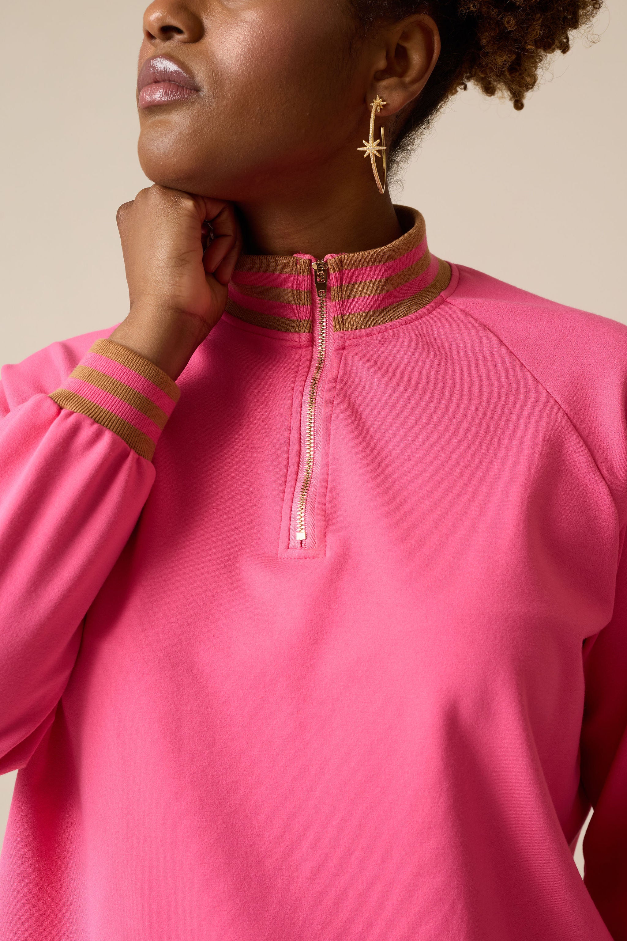 Philia Zip Neck Sweater (Pink)