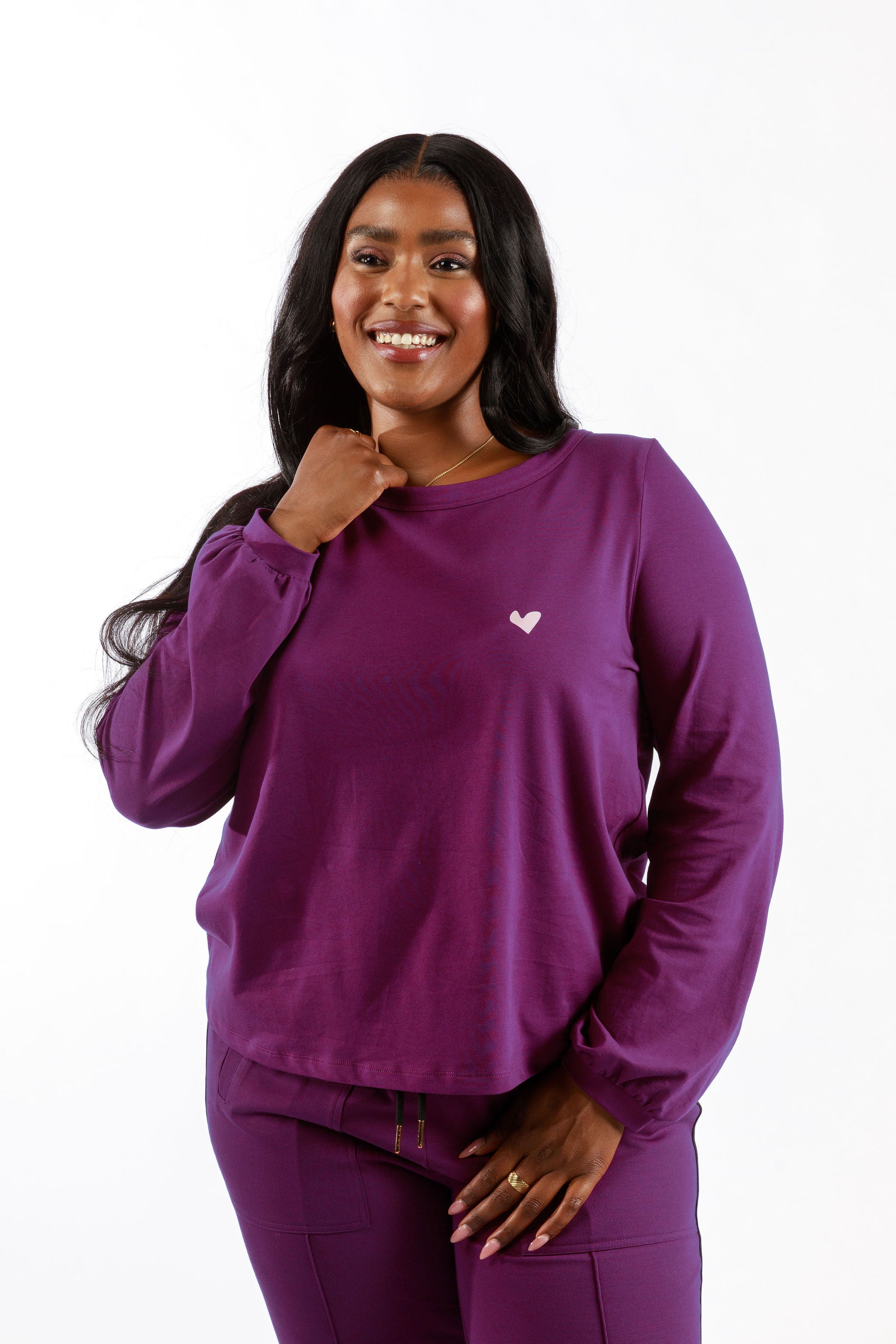 Pearl Long Sleeve Scoop Neck Top (Purple)