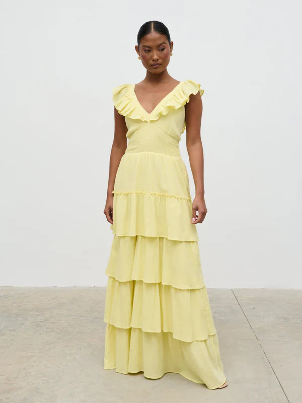 Opal Ruffle Maxi Dress (Lemon)